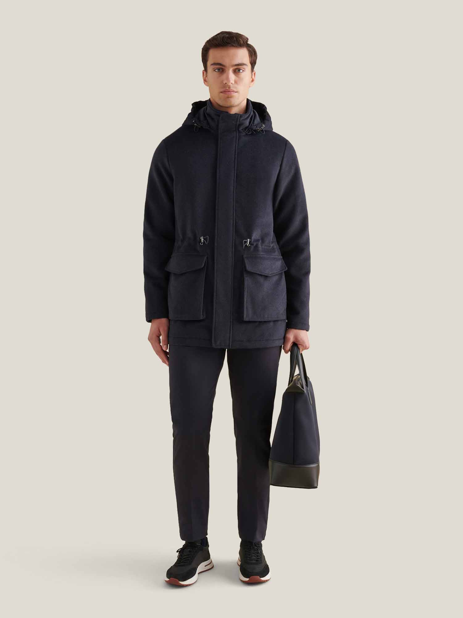 Peckham Rye Wool Blend Dark Sapphire Navy Padded Parka Jacket
