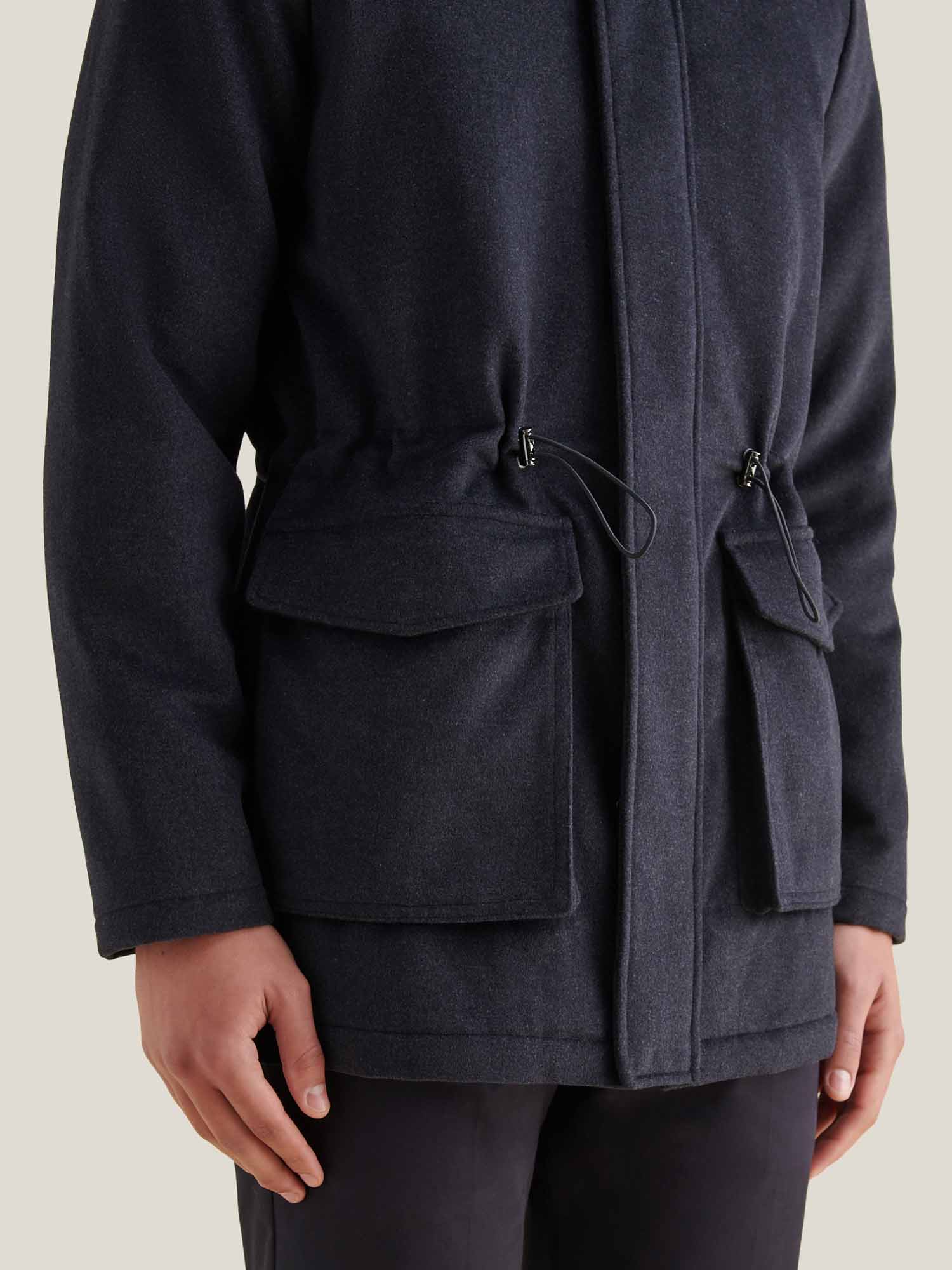 Peckham Rye Wool Blend Dark Sapphire Navy Padded Parka Jacket