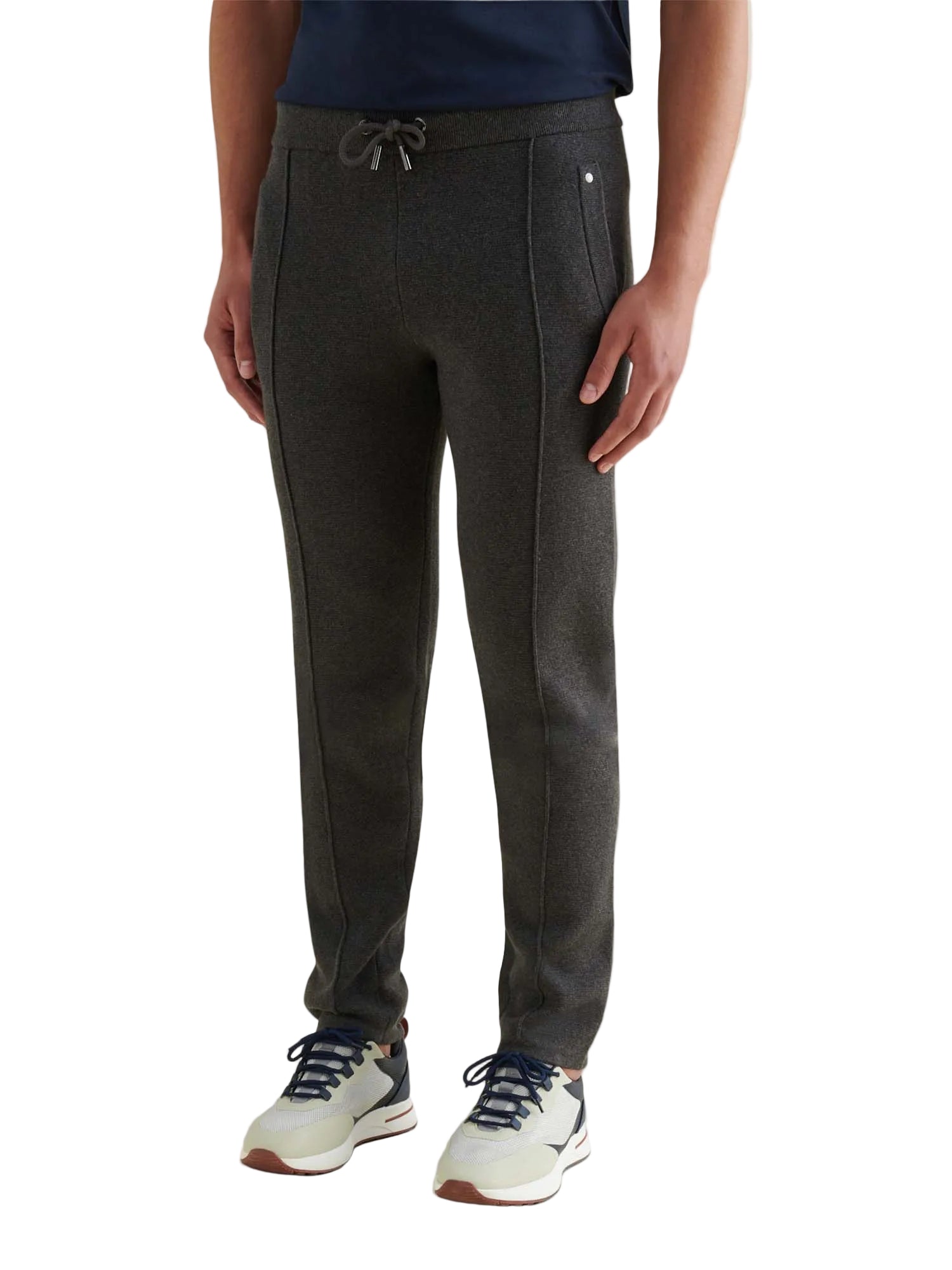 Front View of Peckham Rye Milano Knit Charcoal Grey Sweatpants