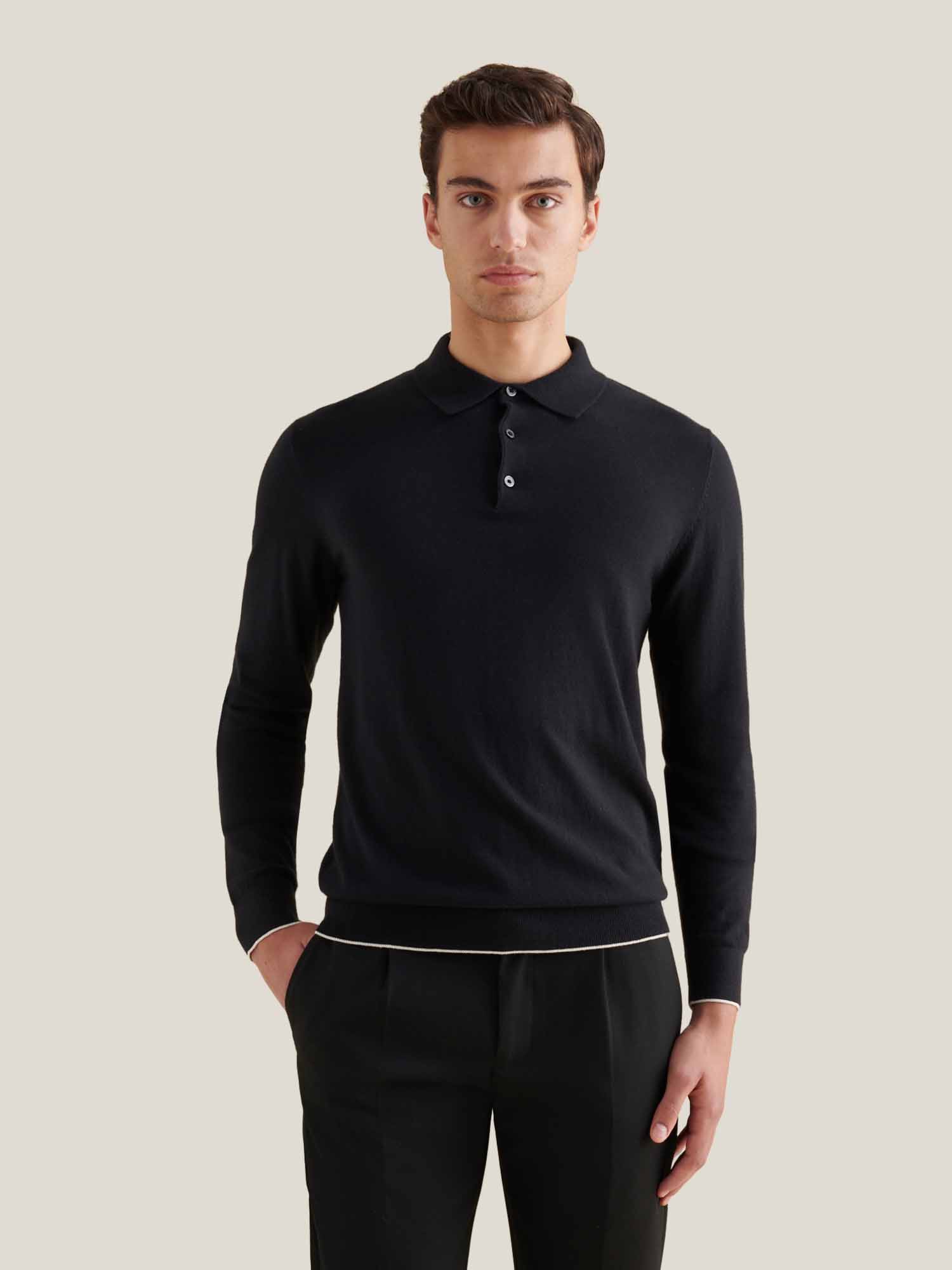 Peckham Rye Knit L/S Black Polo Shirt