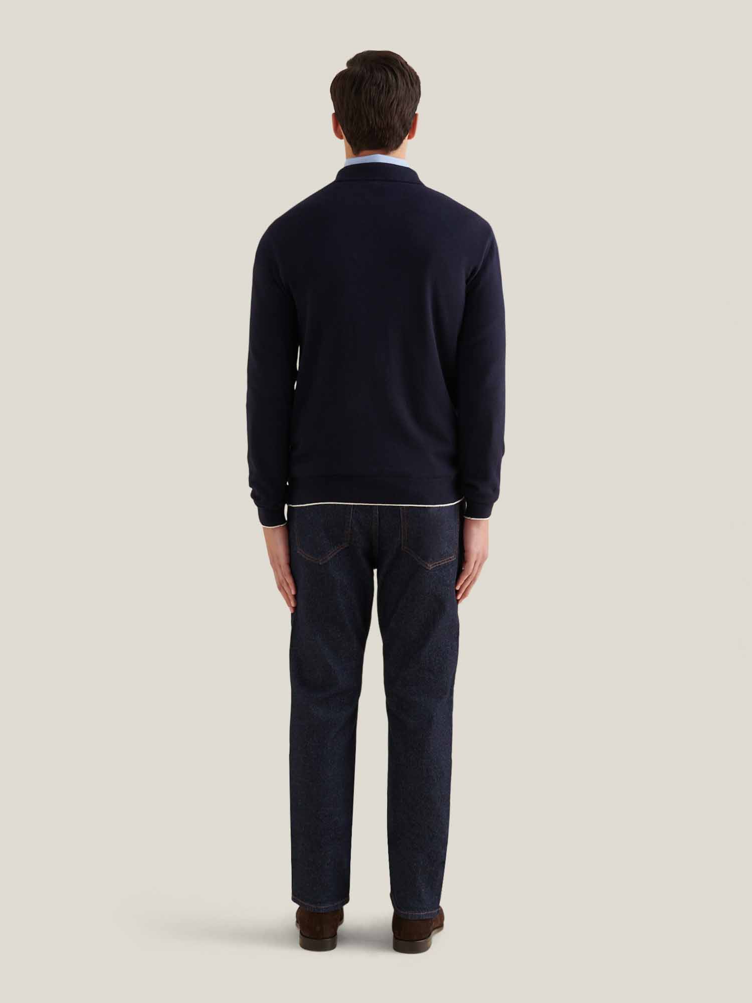 Peckham Rye Knit L/S Dark Sapphire Navy Polo Shirt