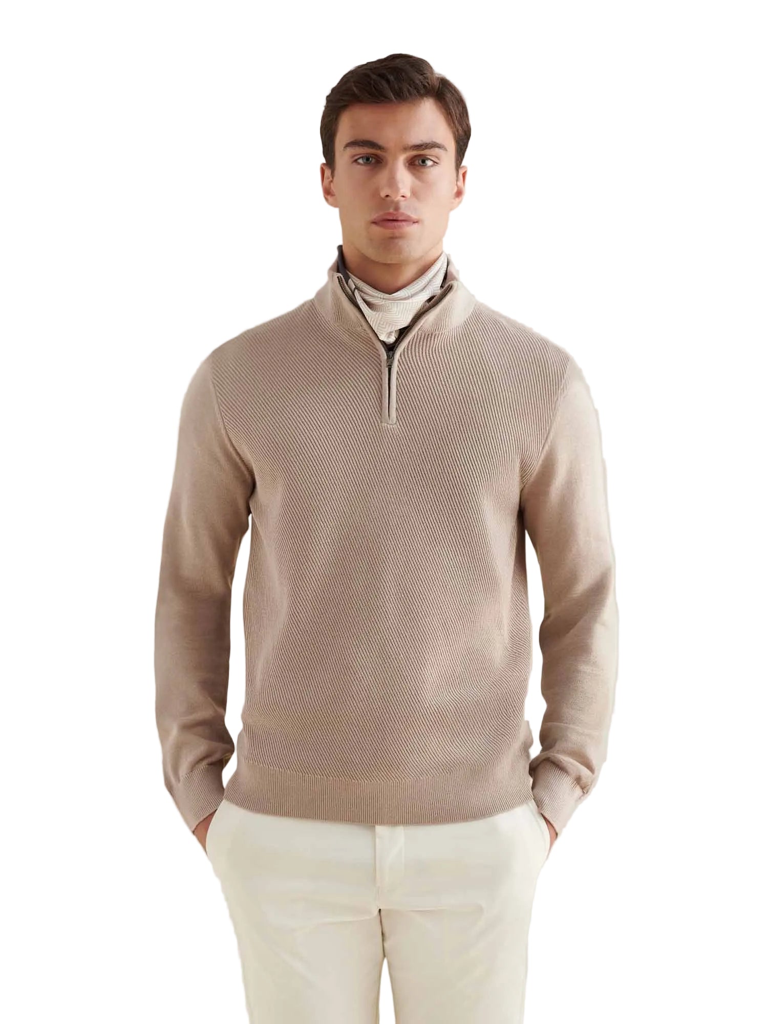 Peckham Rye Cotton Blend Rib Knit Simply Taupe 1/4 Zip
