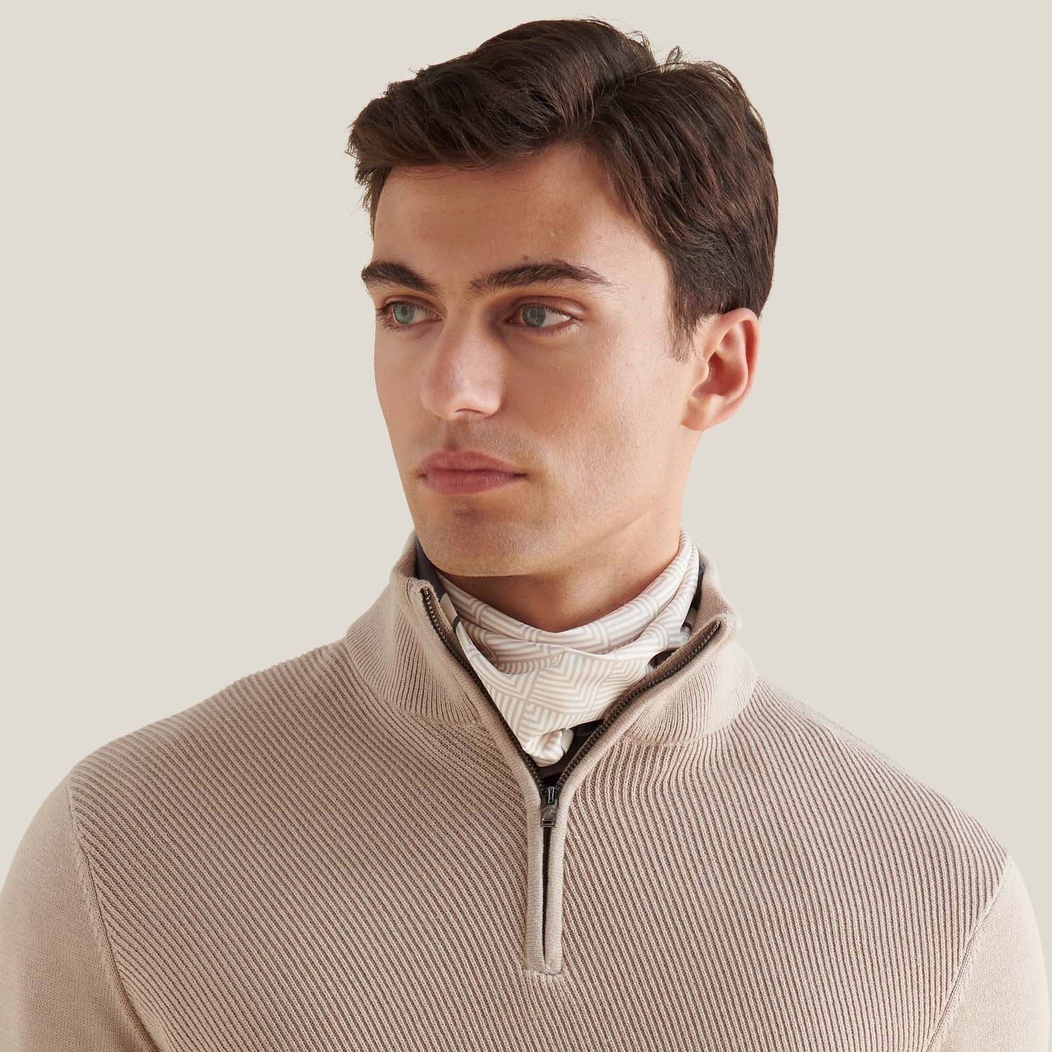 Peckham Rye Cotton Blend Rib Knit Simply Taupe 1/4 Zip