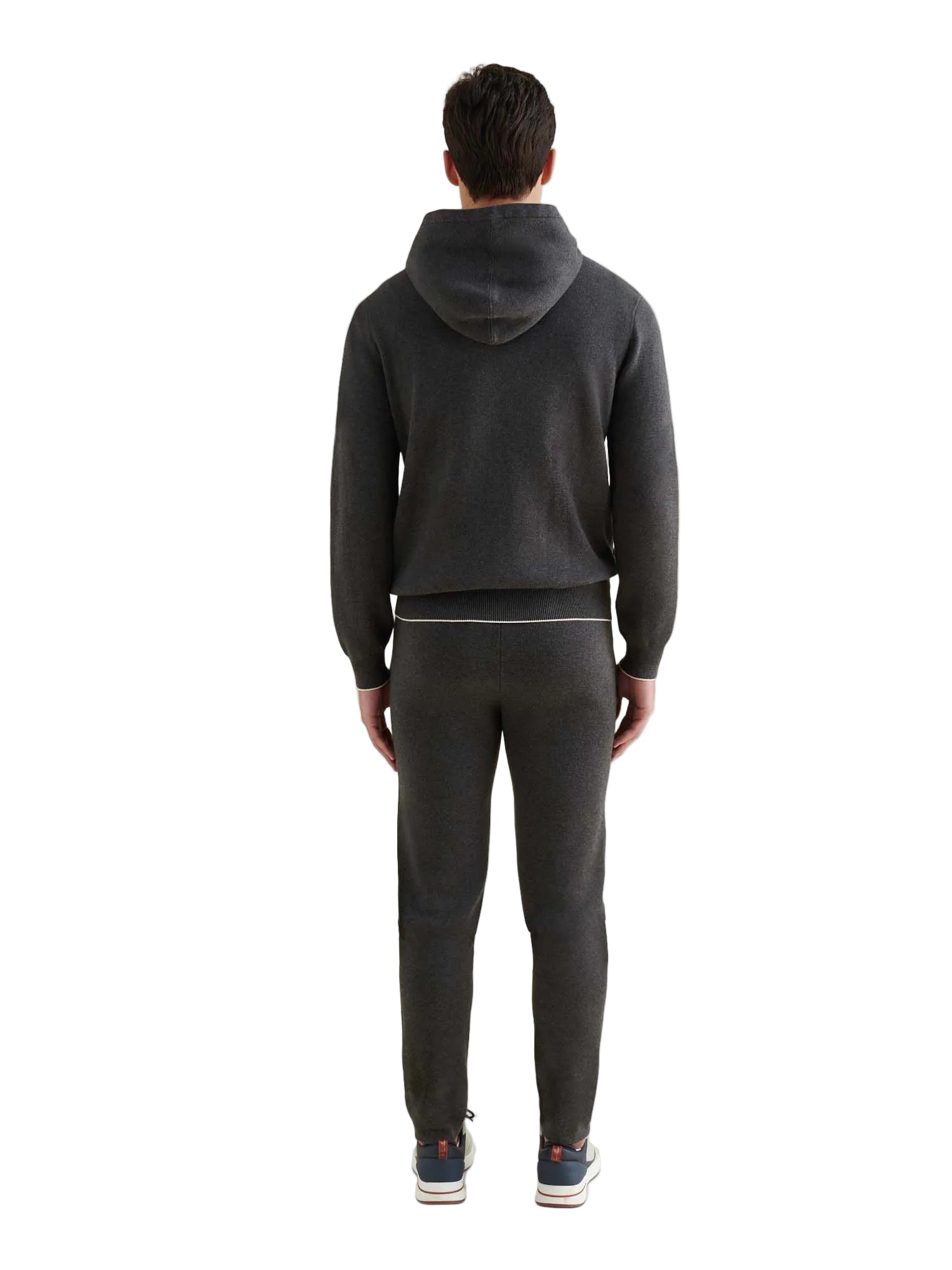Back View of Peckham Rye Milano Knit Charcoal Grey Zip-Up Hoodie