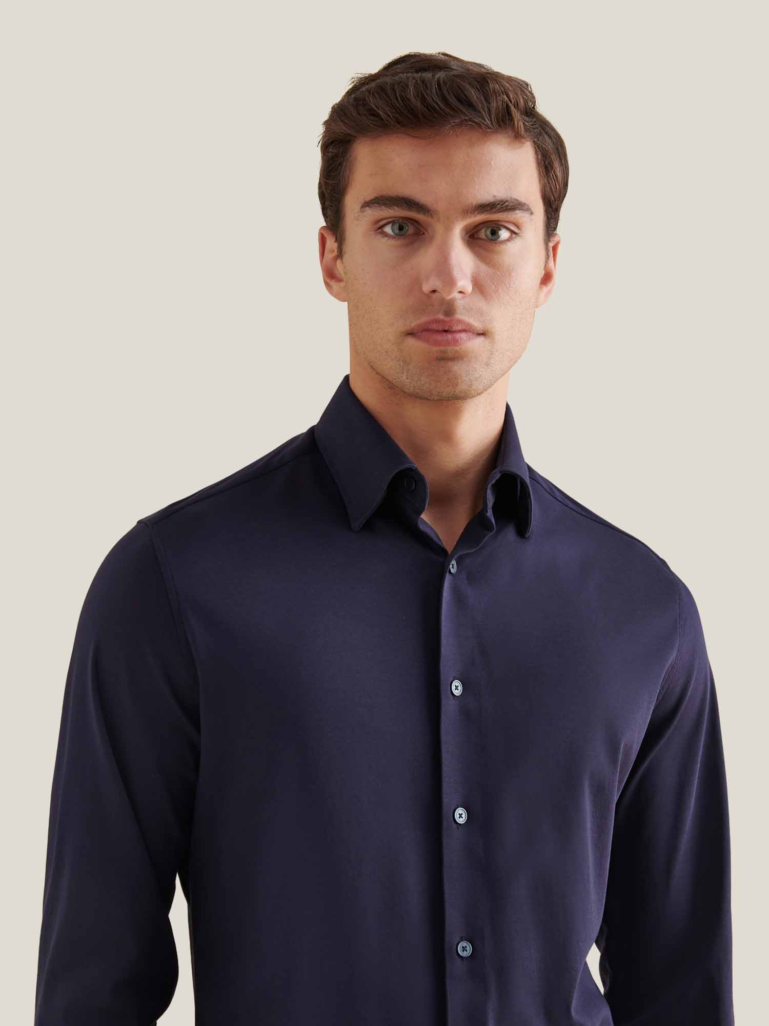 Peckham Rye Jersey Hidden-Button Dark Sapphire Navy Shirt