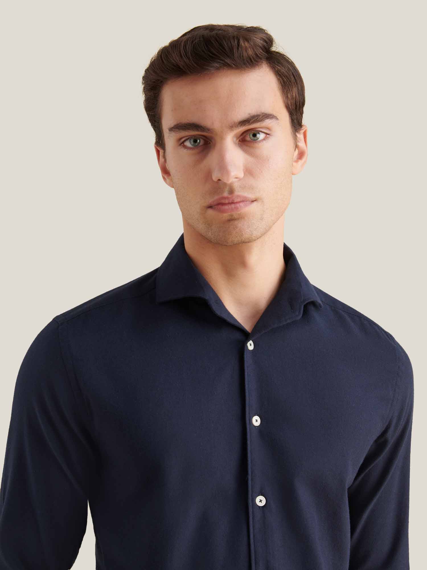 Peckham Rye Herringbone Spread Dark Sapphire Navy Flannel Shirt