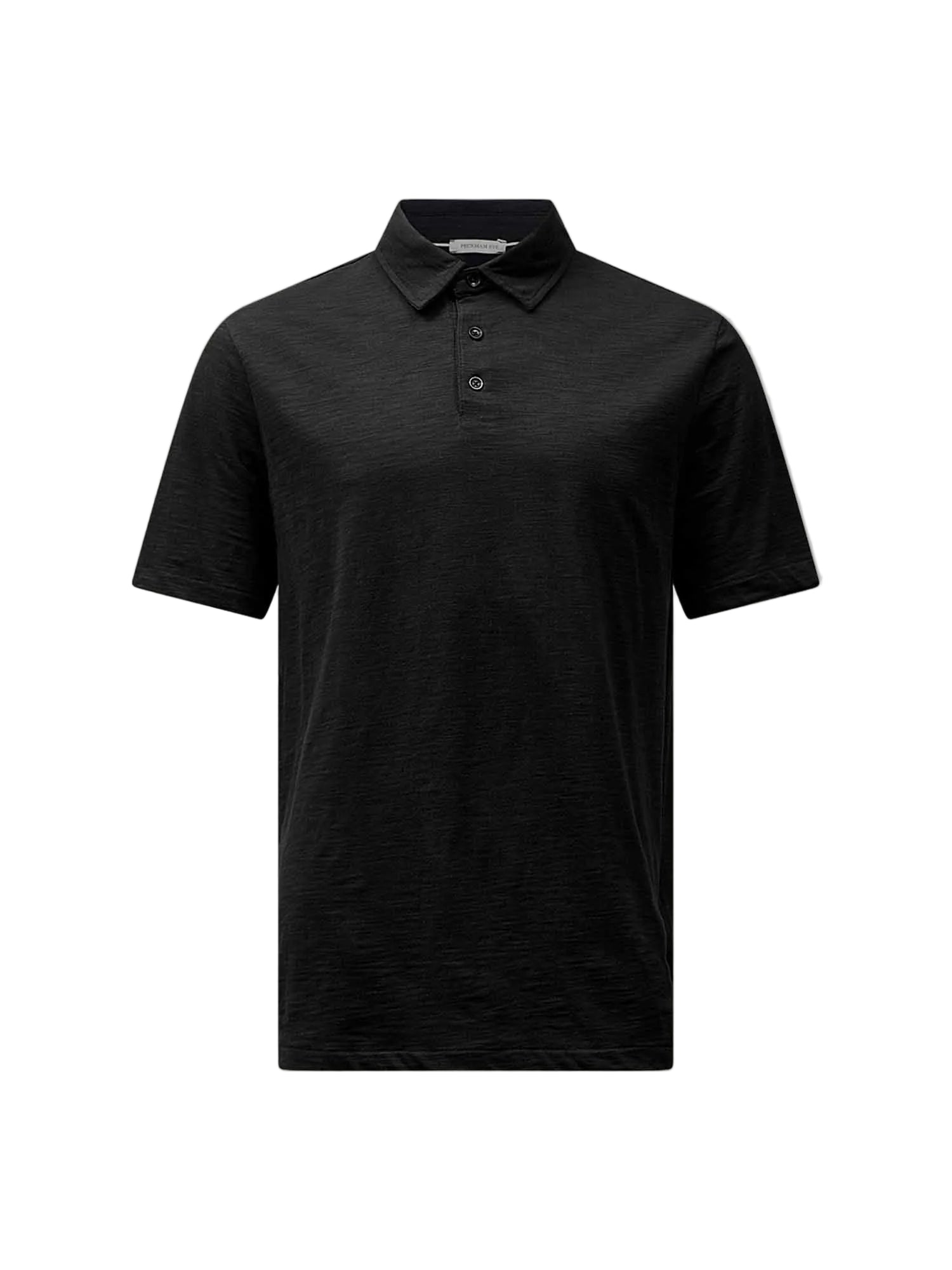 Front View of Peckham Rye Slub Black Polo Shirt