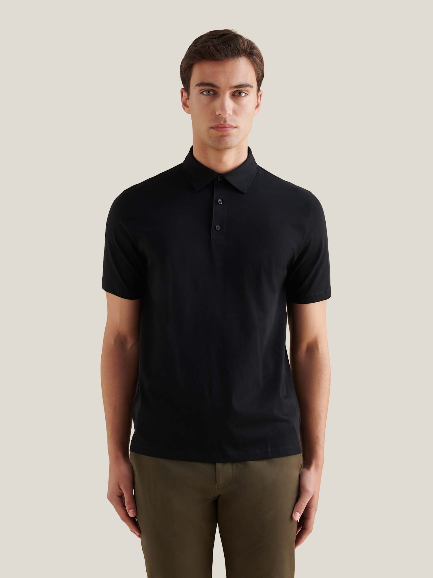 Peckham Rye Mercerised Cotton Black Polo Shirt