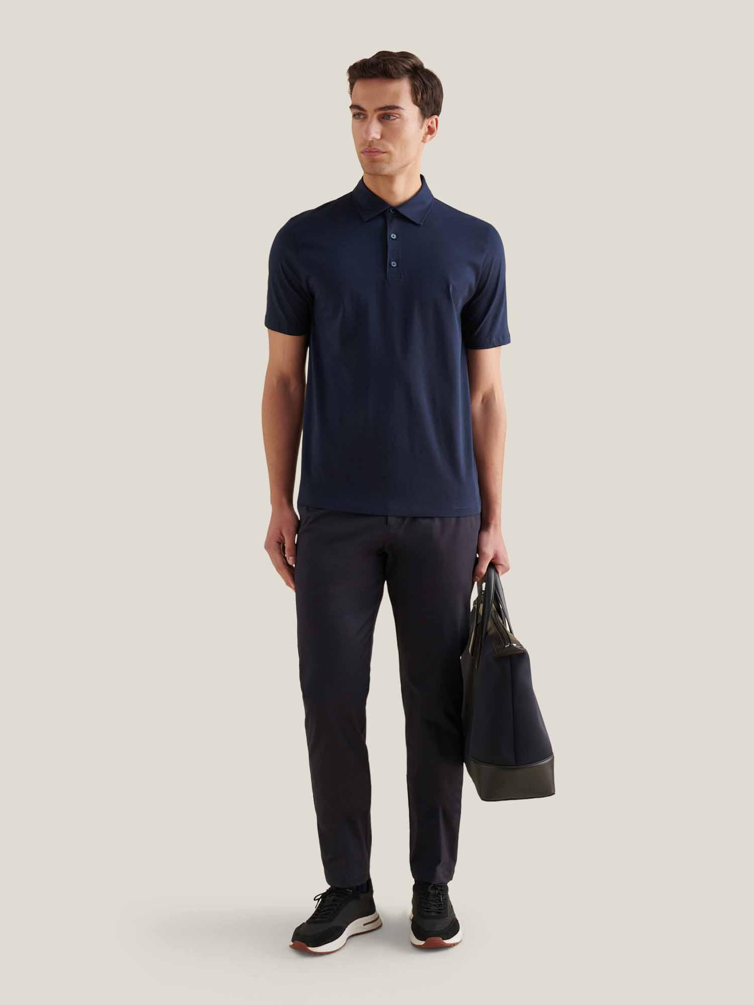 Peckham Rye Mercerised Cotton Dark Sapphire Navy Polo Shirt