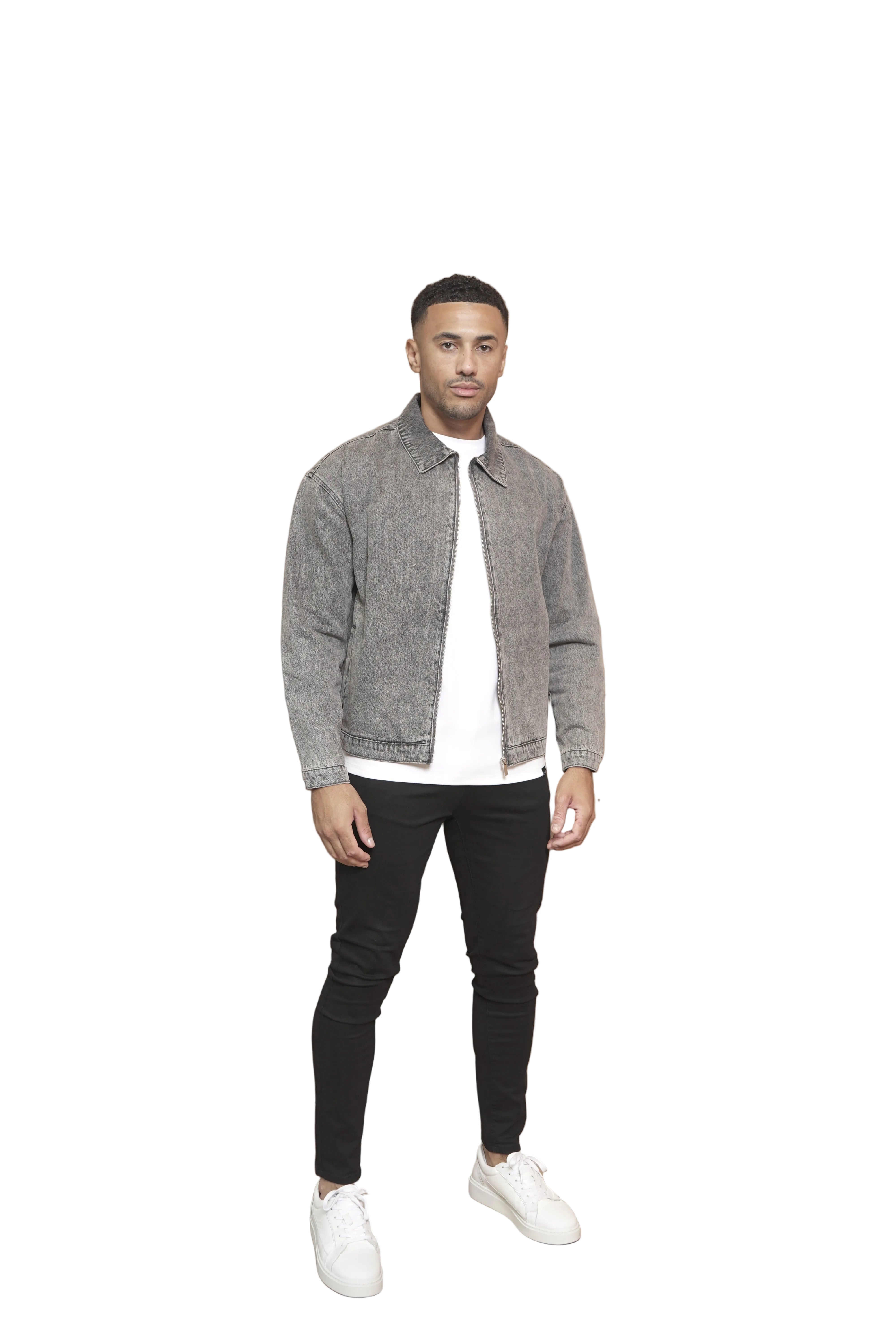 CAPO Washed Black Zip-Up Denim Jacket
