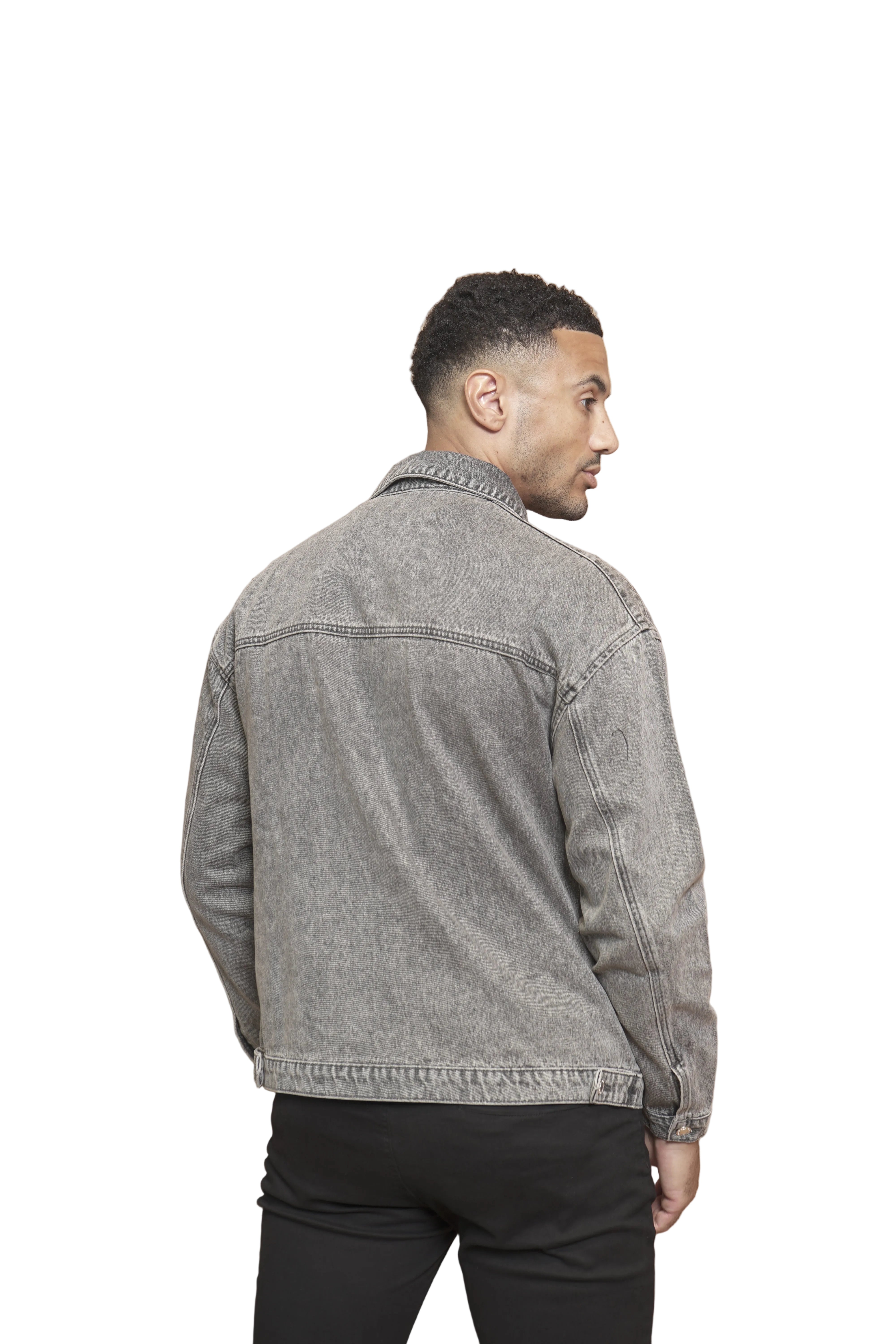 CAPO Washed Black Zip-Up Denim Jacket