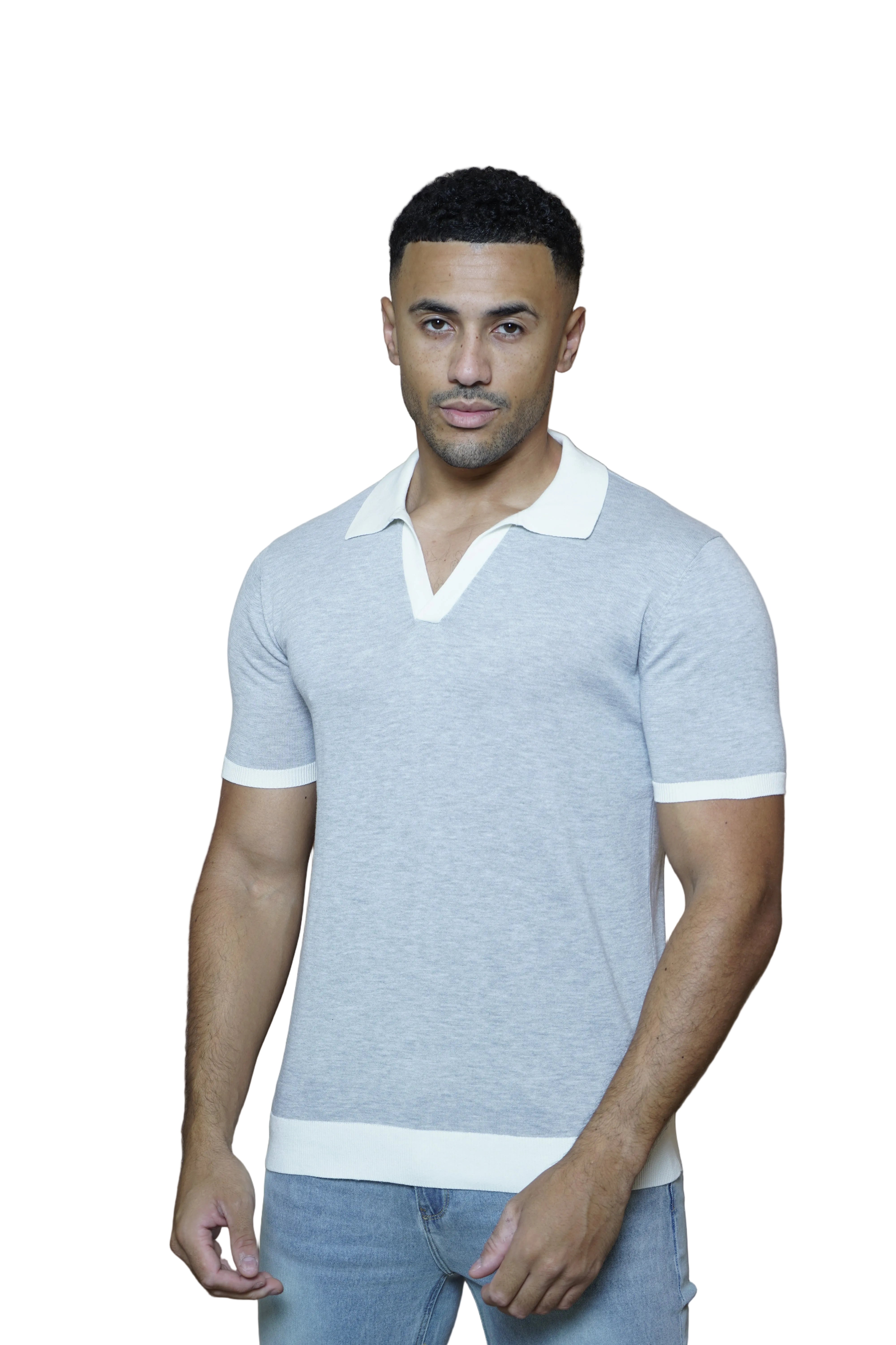 CAPO Egyptian Cotton Contrast Collar Grey Polo Shirt