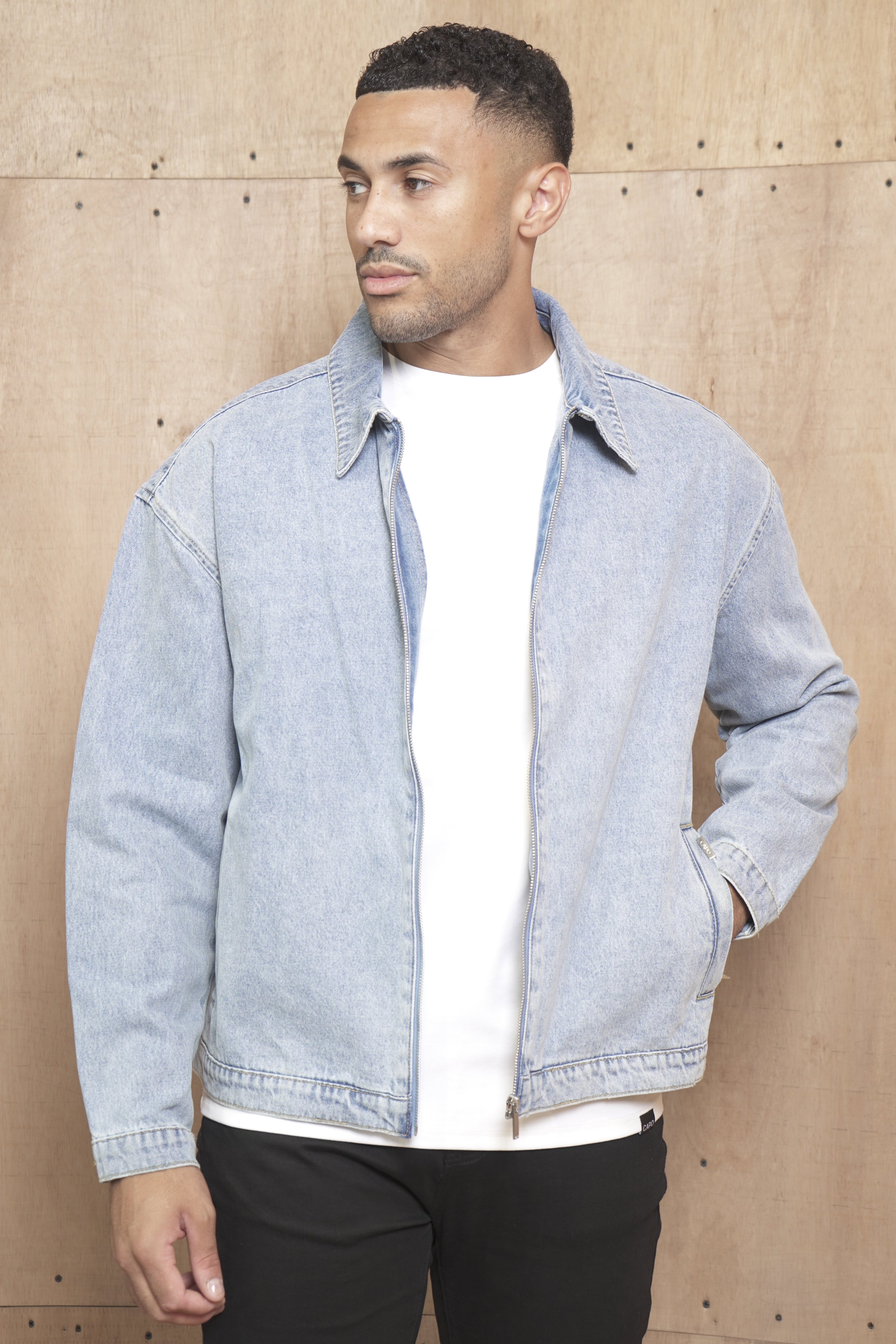 CAPO Denim Washed Blue Zip-Up Jacket