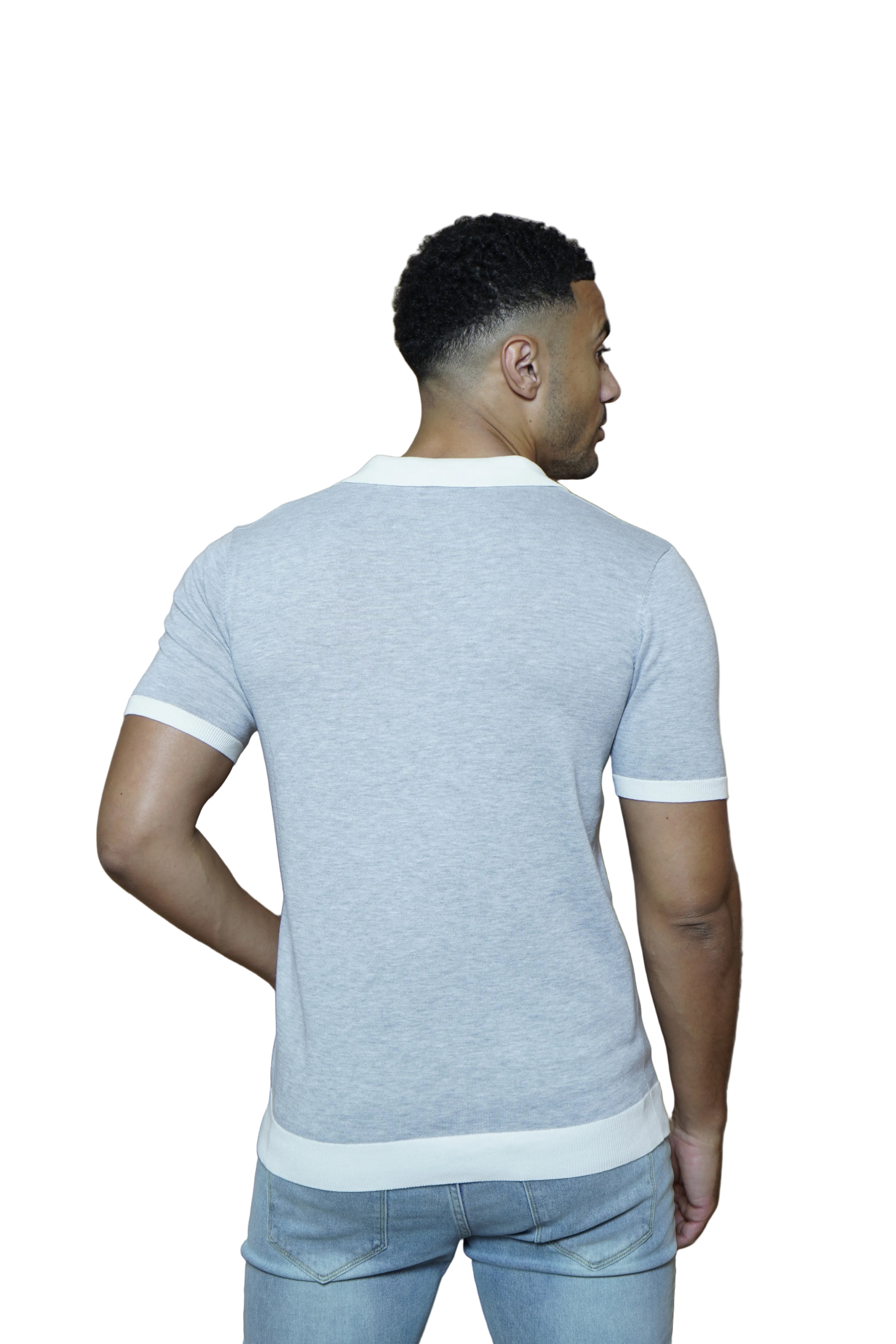 CAPO Egyptian Cotton Contrast Collar Grey Polo Shirt