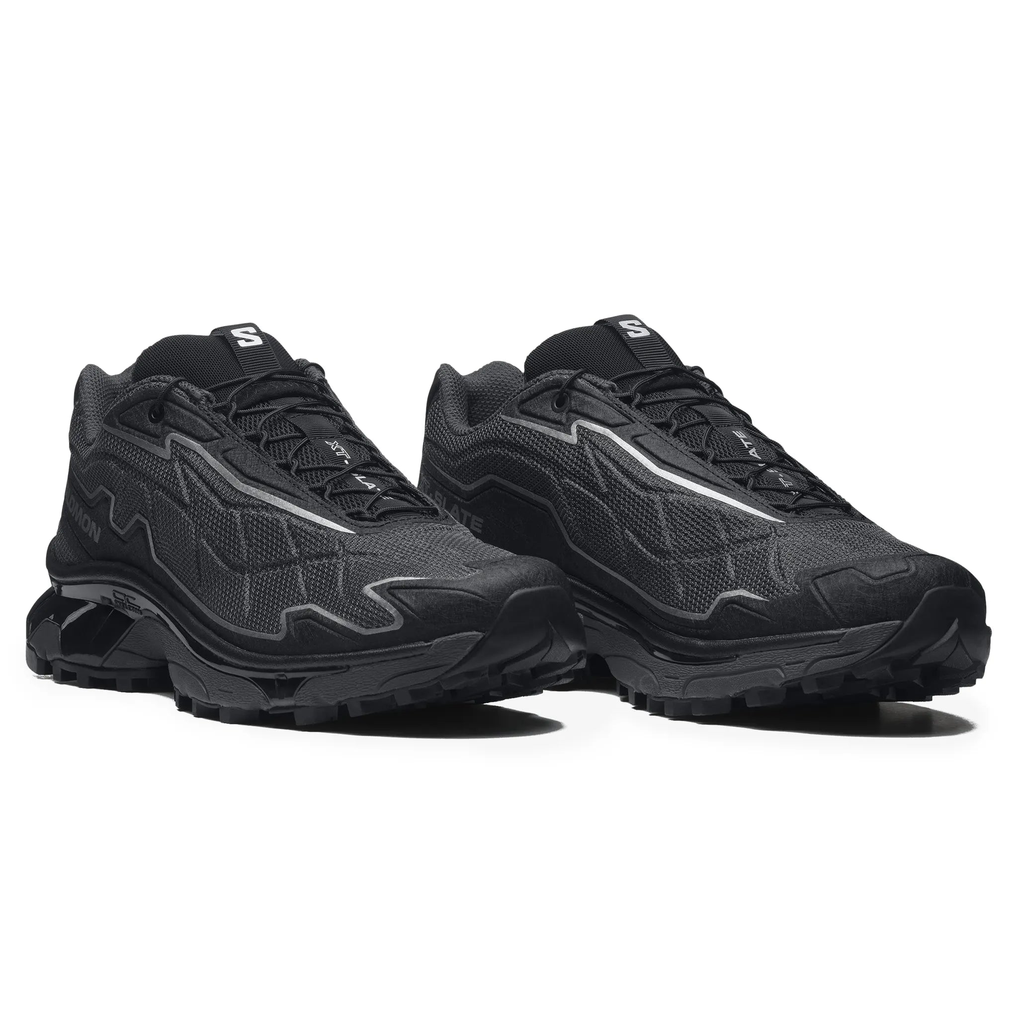 Front side view of Salomon XT-Slate Black Asphalt Sneaker