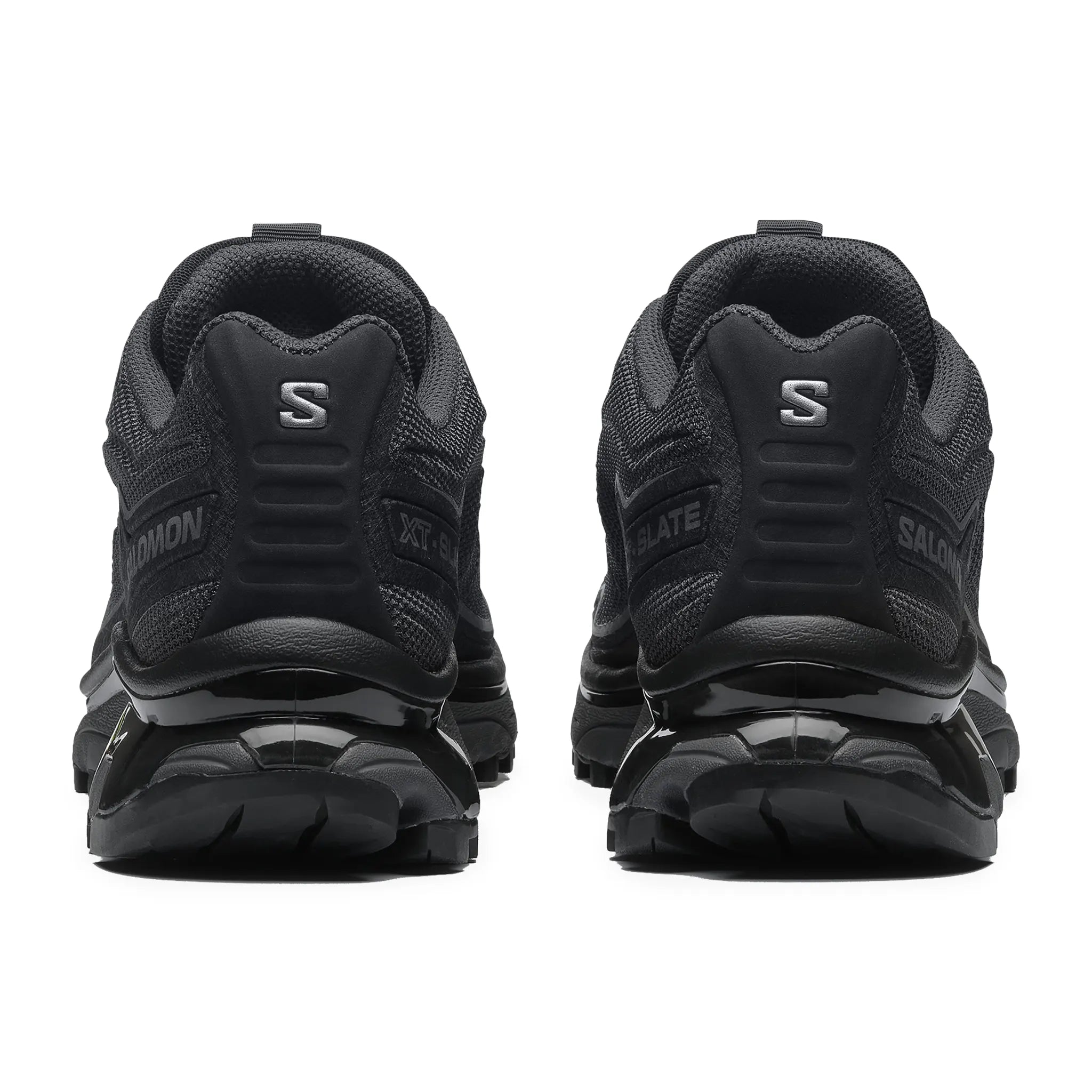 Heel view of Salomon XT-Slate Black Asphalt Sneaker