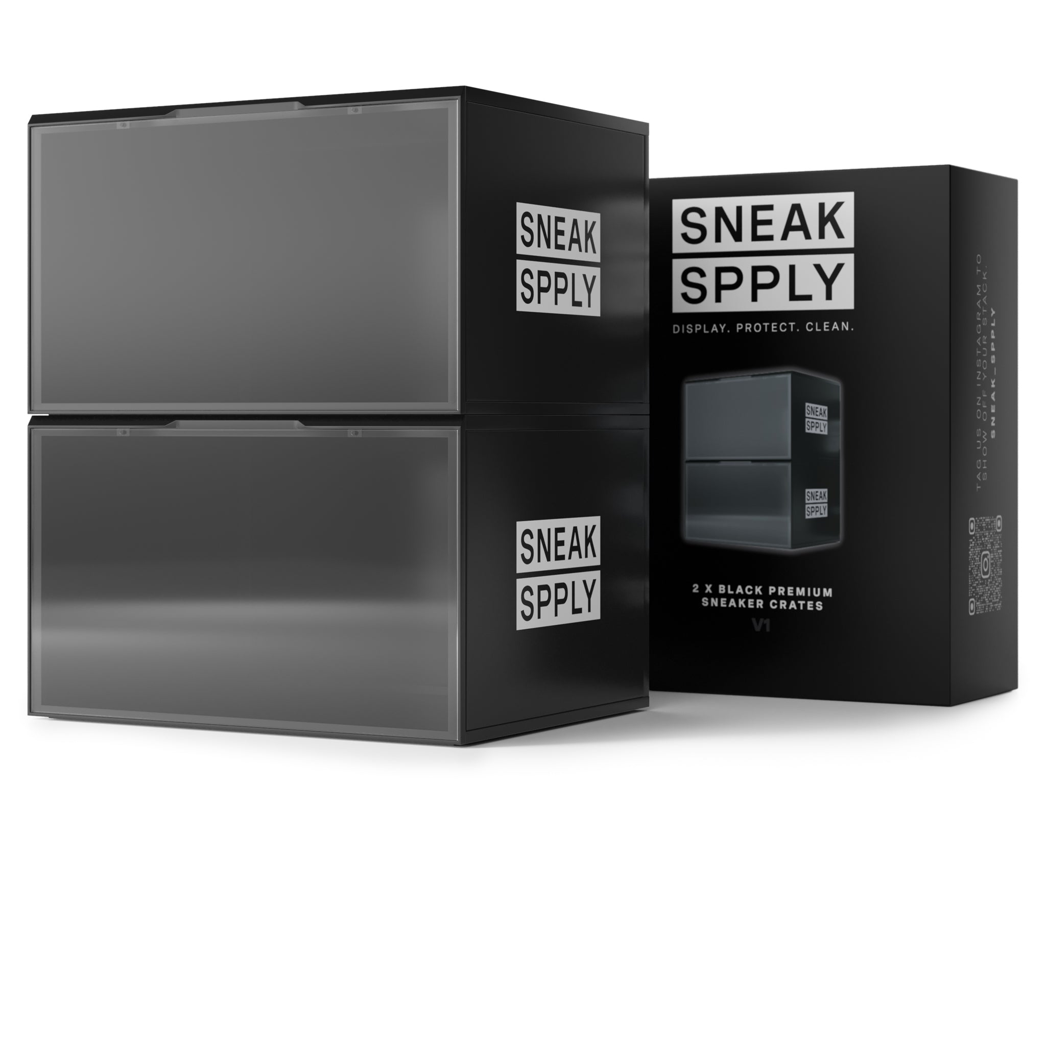 Empty Front view of Sneak Spply Stack V1 Storage Crate Black