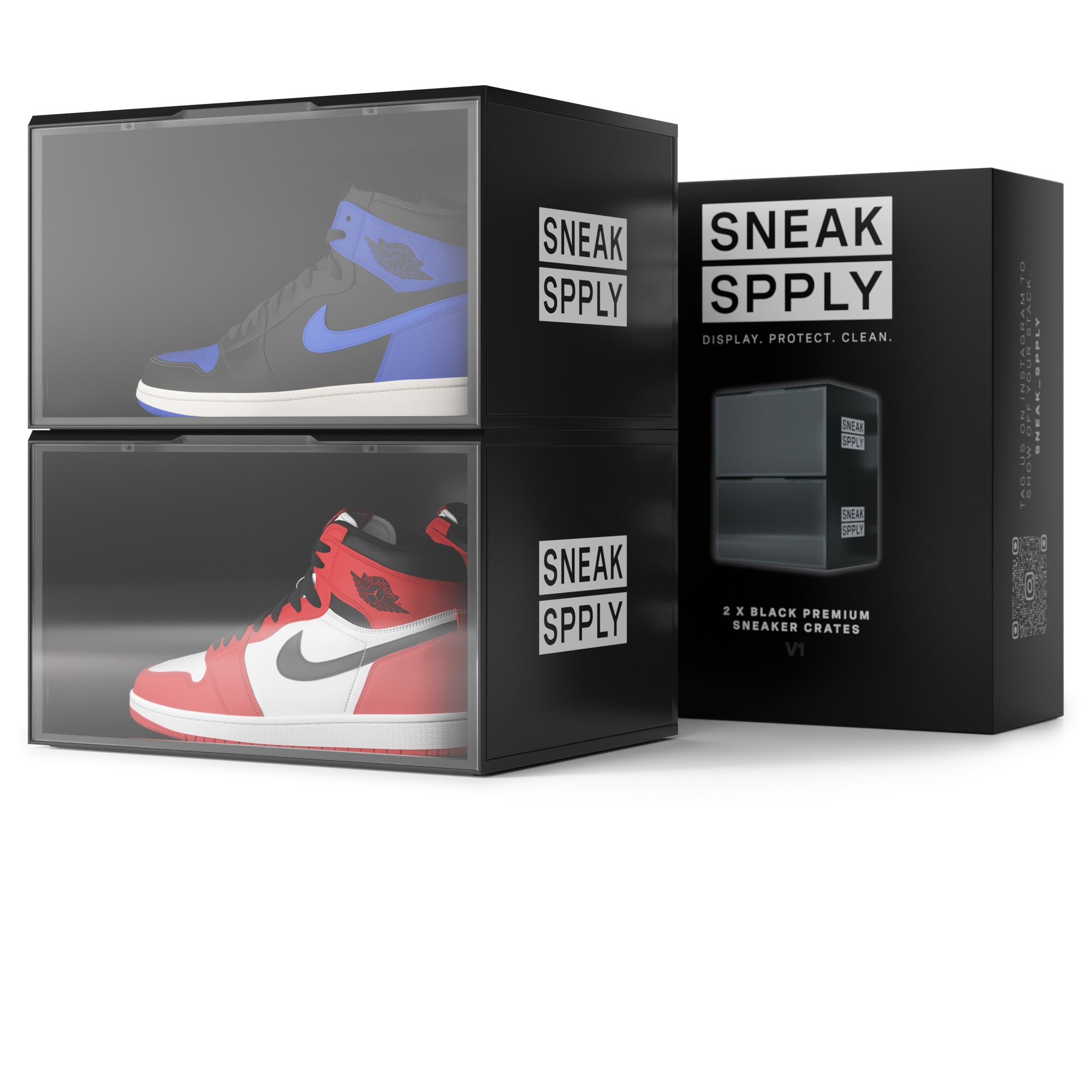 Front view of Sneak Spply Stack V1 Storage Crate Black