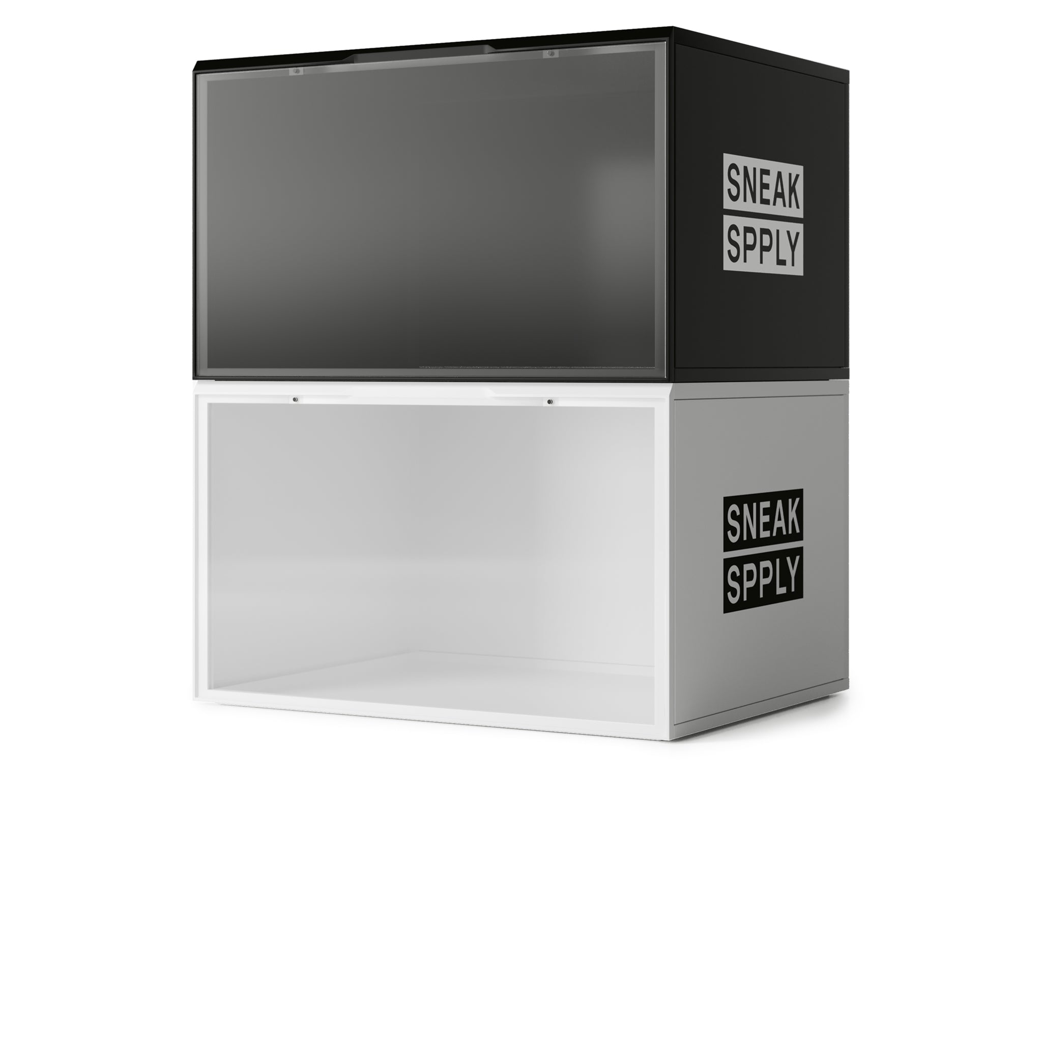 Empty White black Front view of Sneak Spply Stack V1 Storage Crate Black