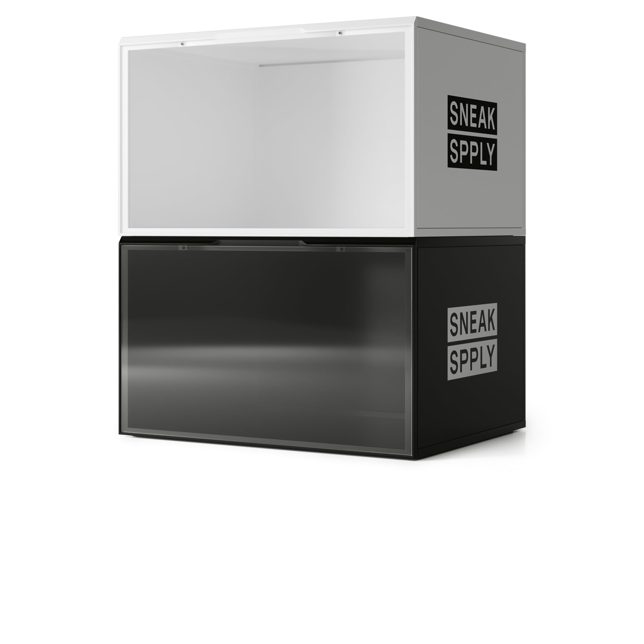 Empty White black Front view of Sneak Spply Stack V1 Storage Crate Black