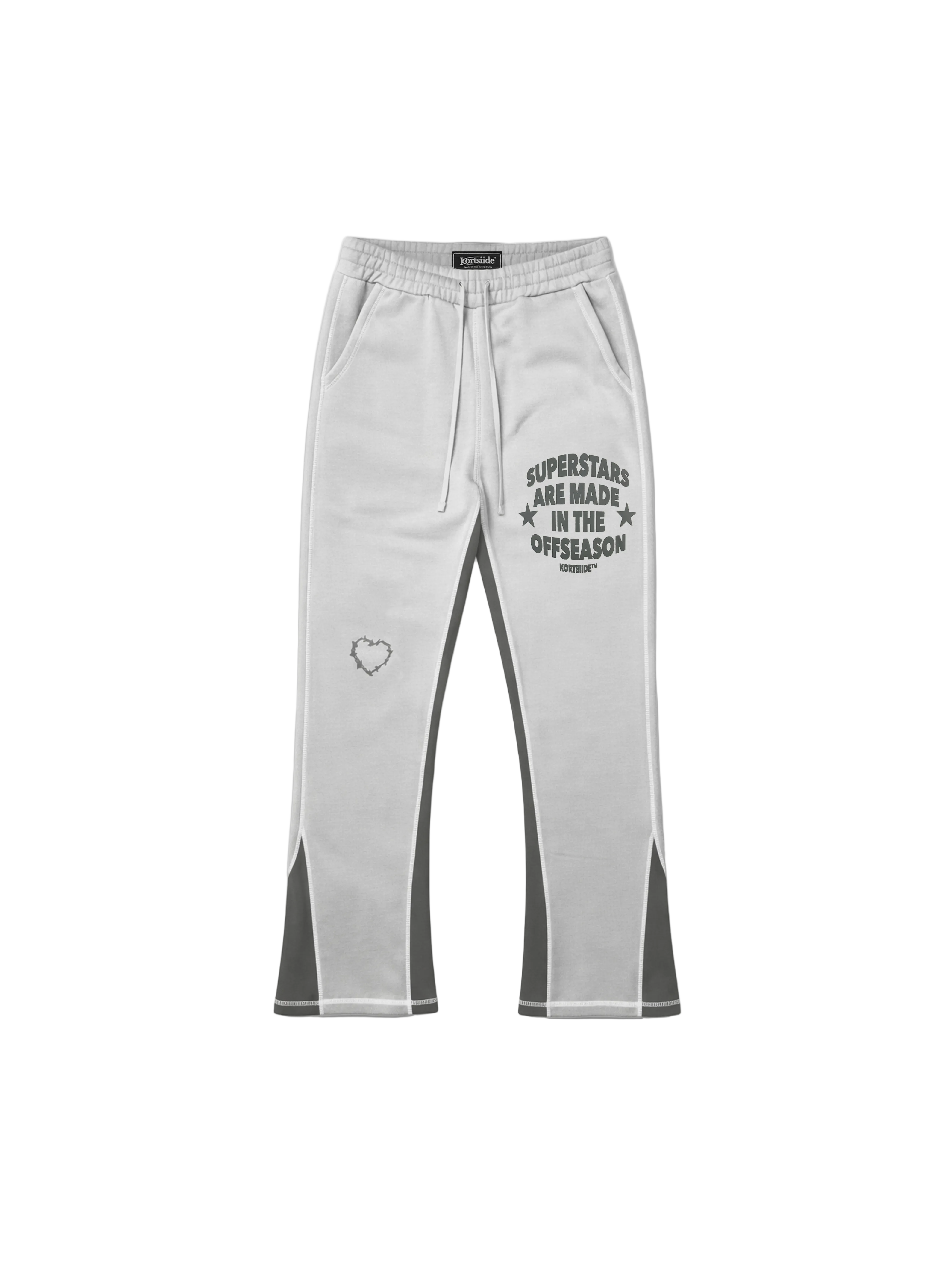 Front view of kortsiide Superstar Stitched Flared Dusk Grey Sweatpants