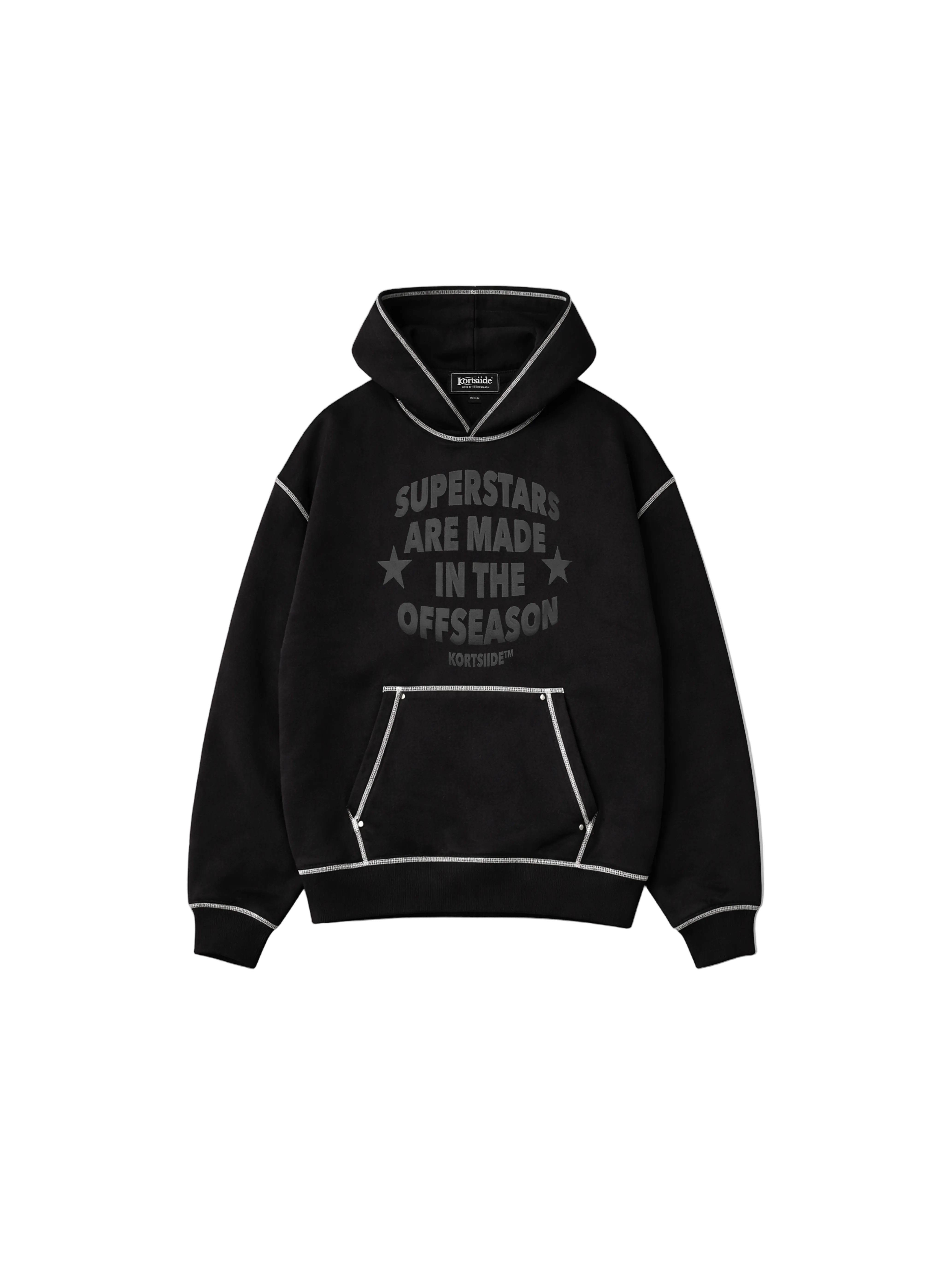 Front view of kortsiide Superstar Stitched Triple Black Hoodies