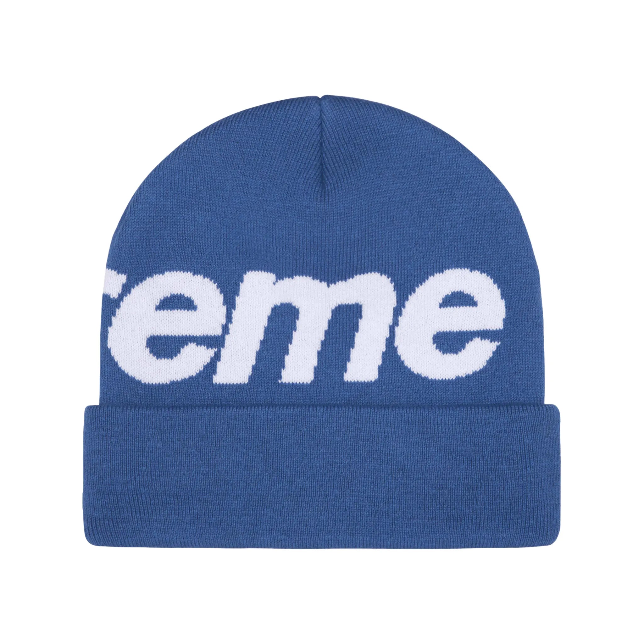 Back view of Supreme Big Logo Beanie Blue (FW24)