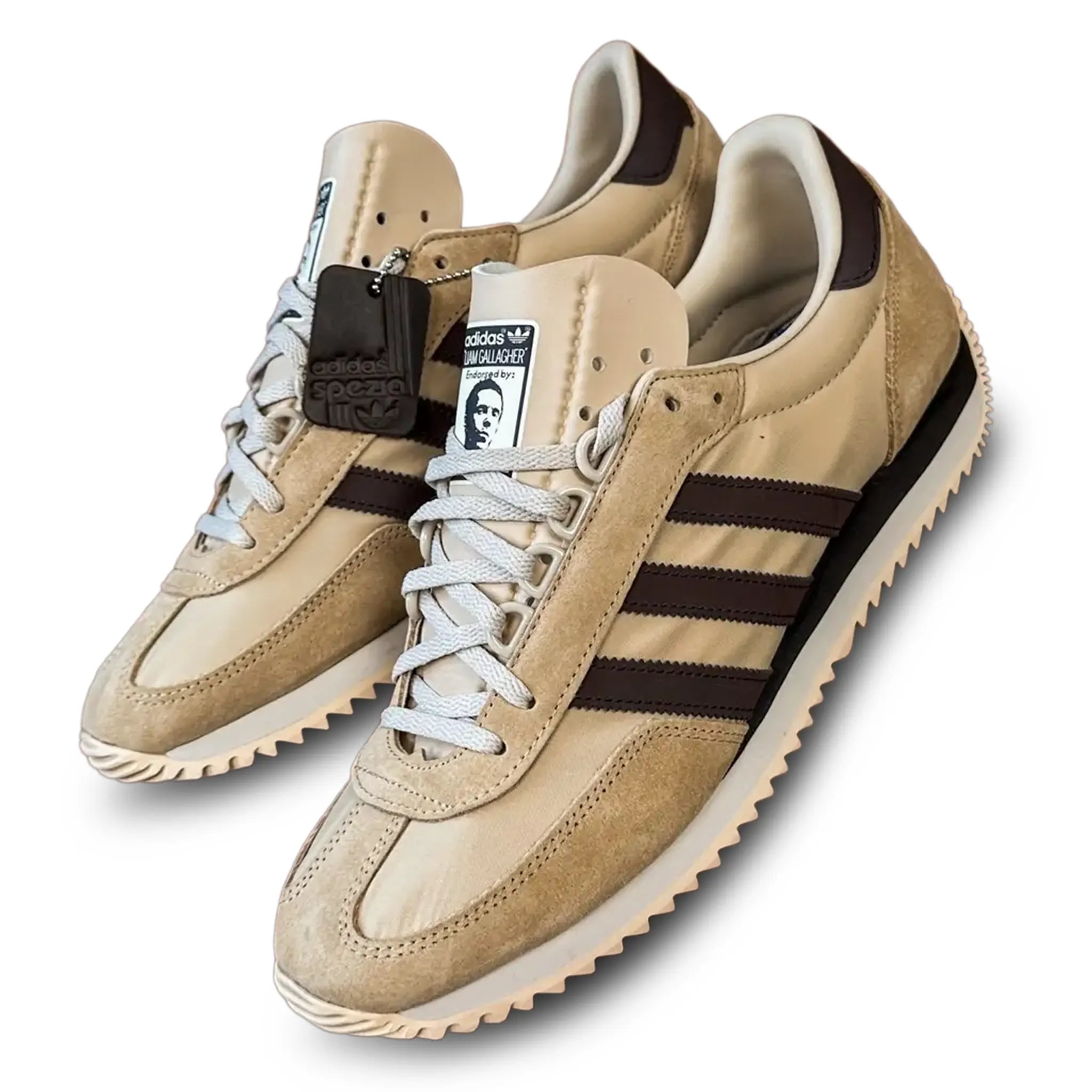 Side Upper View of Adidas Achille Spezial x Liam Gallagher Stone Khaki JR4878