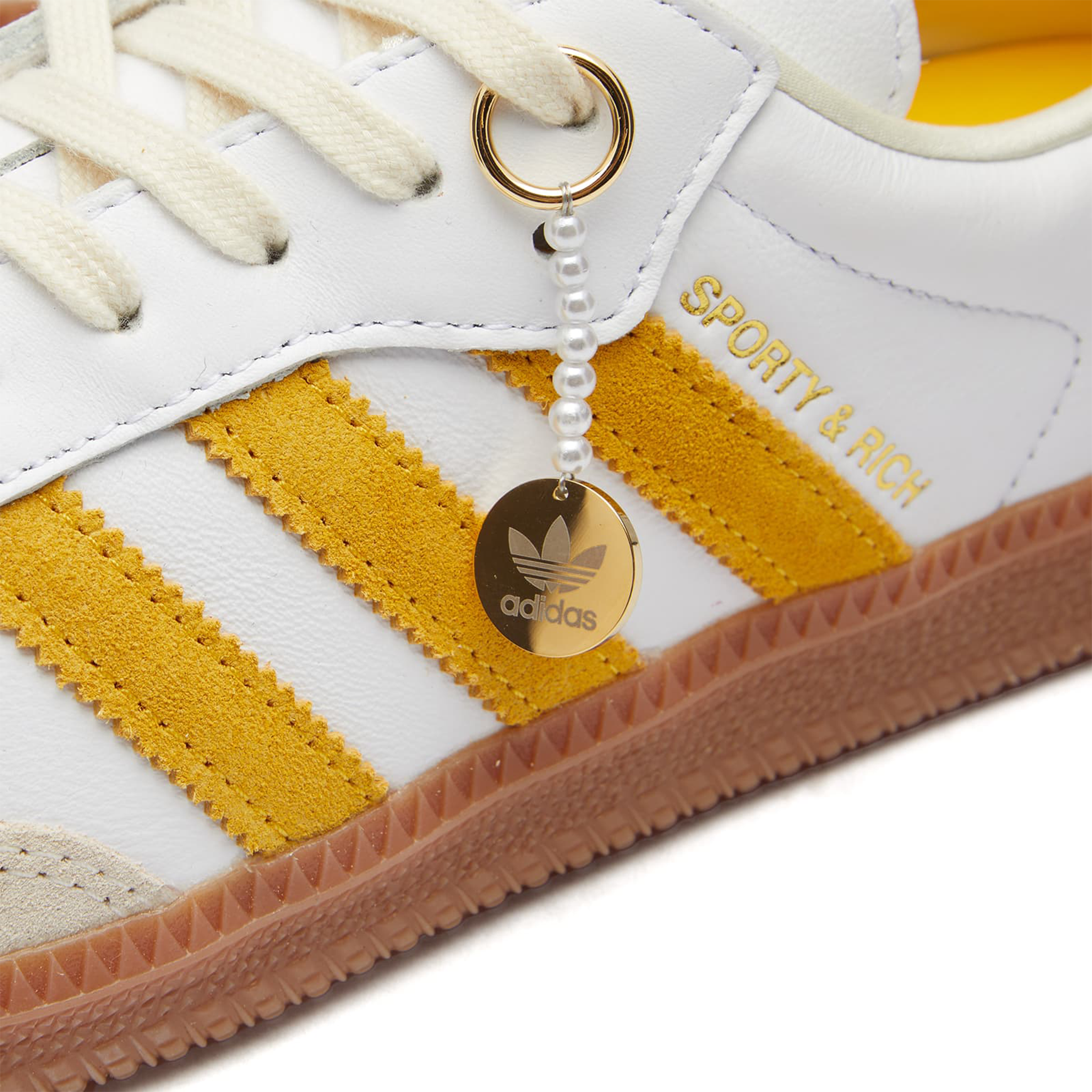 Detail side view of Adidas Samba OG Sporty & Rich White Bold Gold IF5661