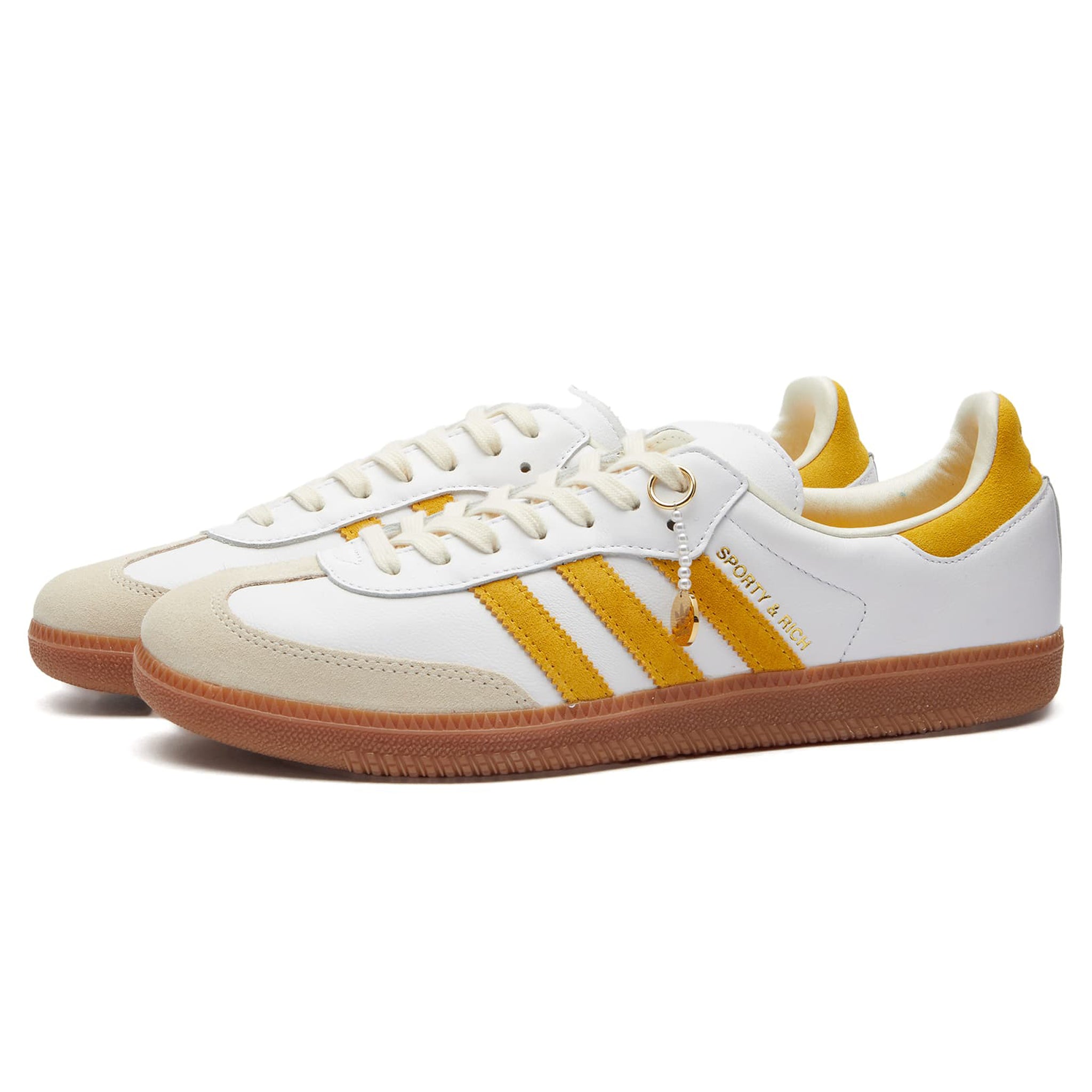 Front side view of Adidas Samba OG Sporty & Rich White Bold Gold IF5661