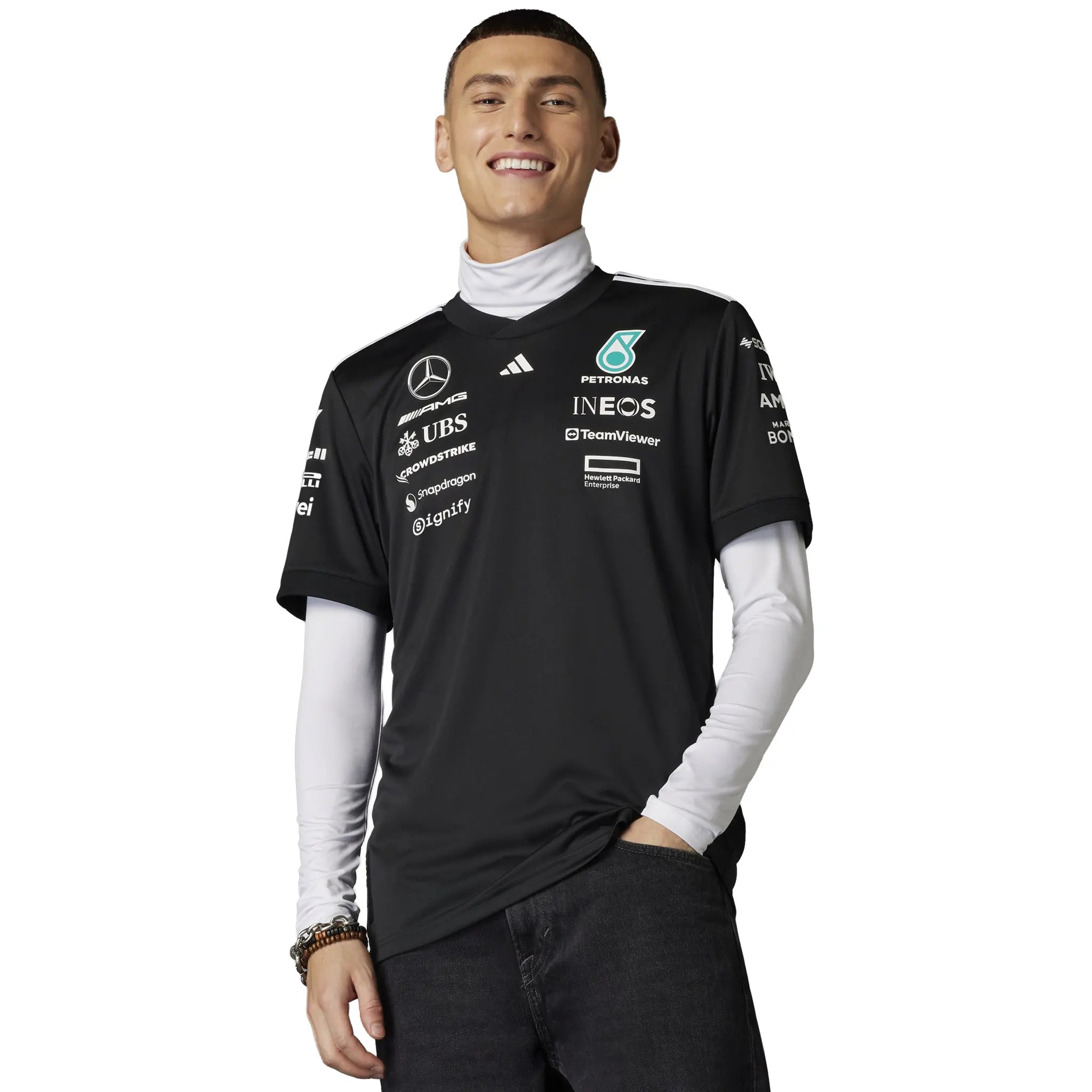Model View of Adidas x Mercedes AMG Petronas Formula One Team Black T-Shirt AD542D63M-Q11