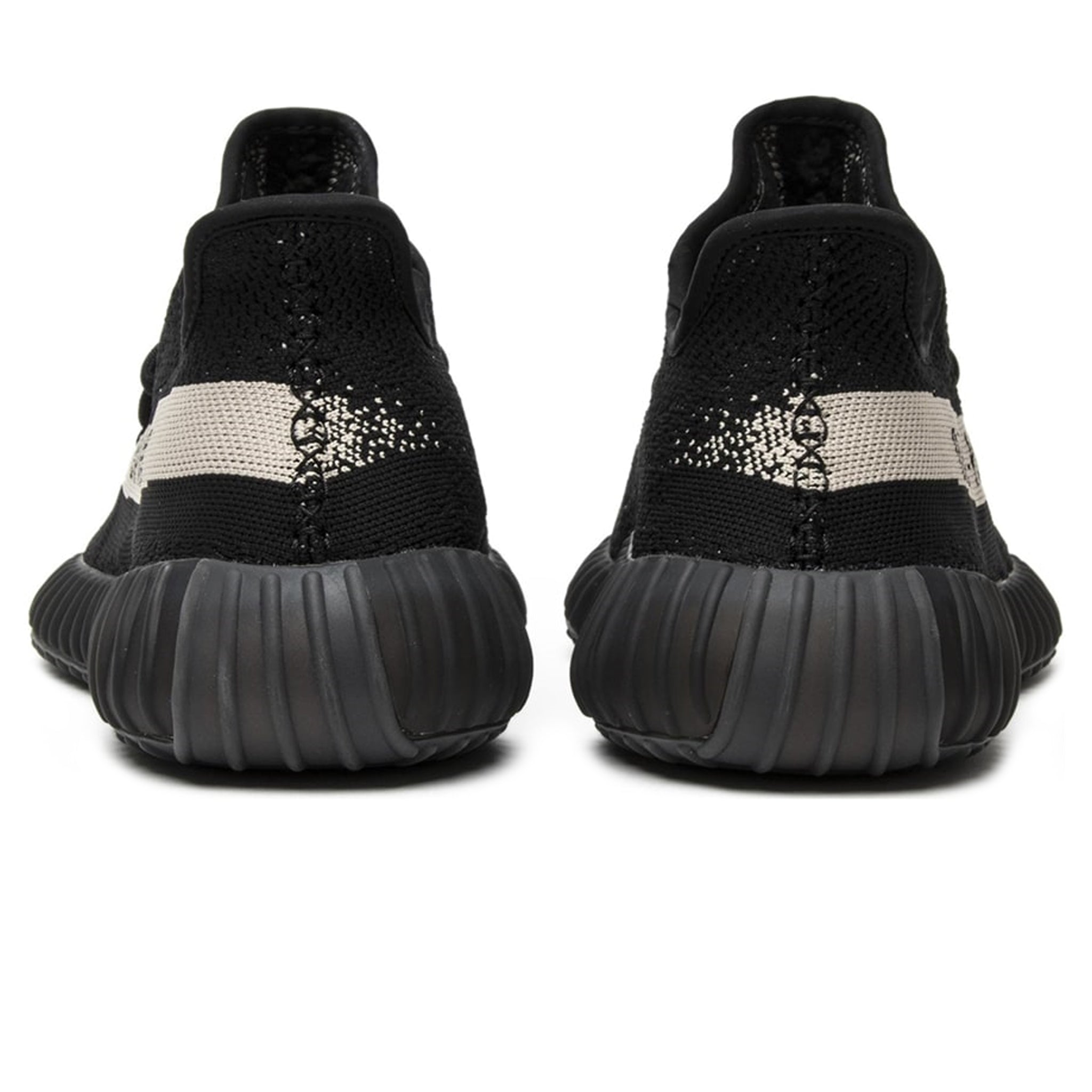 Heel view of Adidas Yeezy Boost 350 V2 Core Black White (Oreo) BY1604