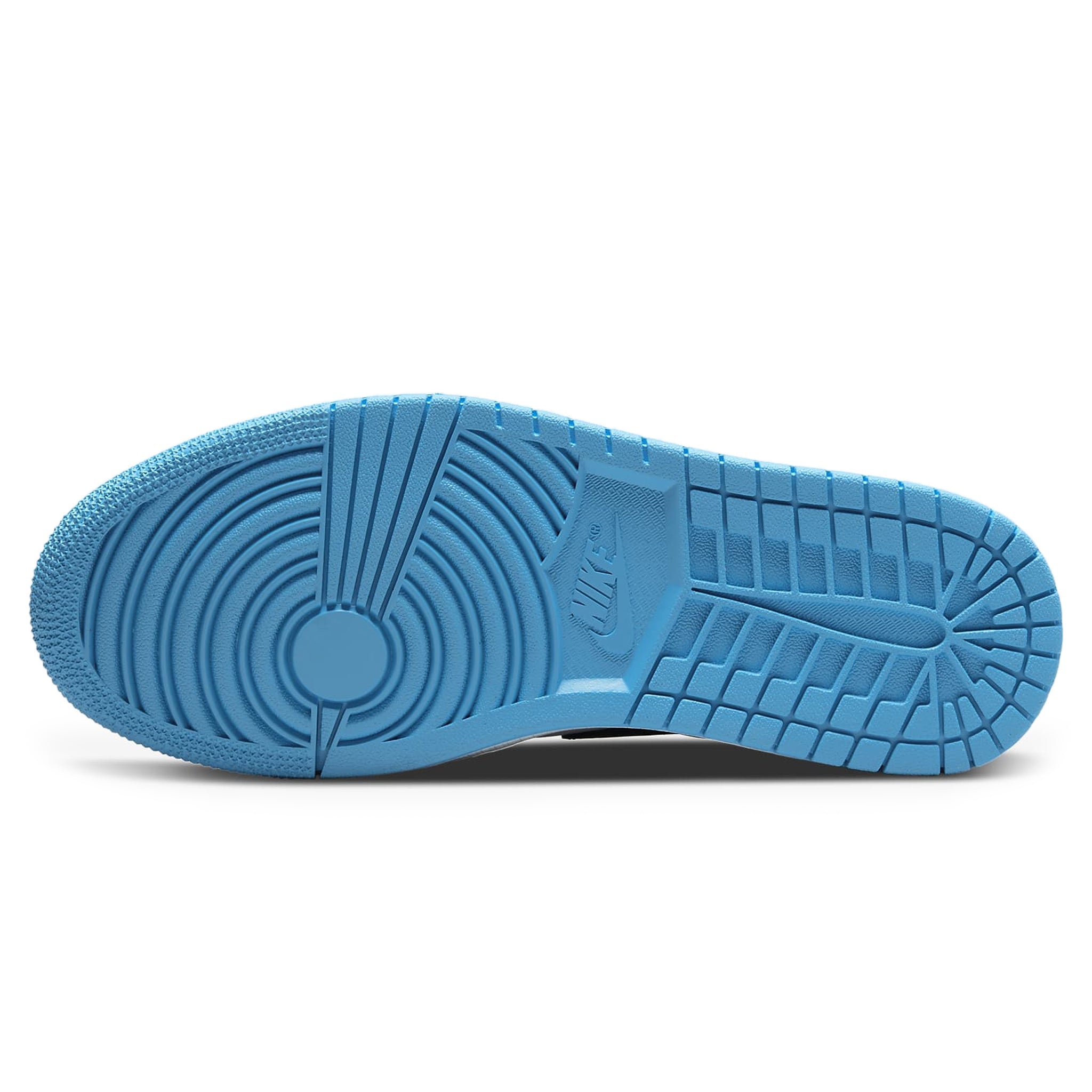 Sole view of Air Jordan 1 Low Black Dark Powder Blue (W) CZ0775-104