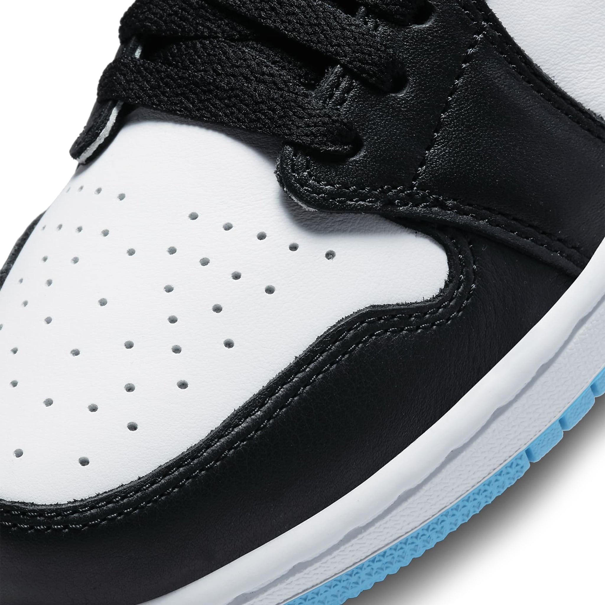 Toe box view of Air Jordan 1 Low Black Dark Powder Blue (W) CZ0775-104