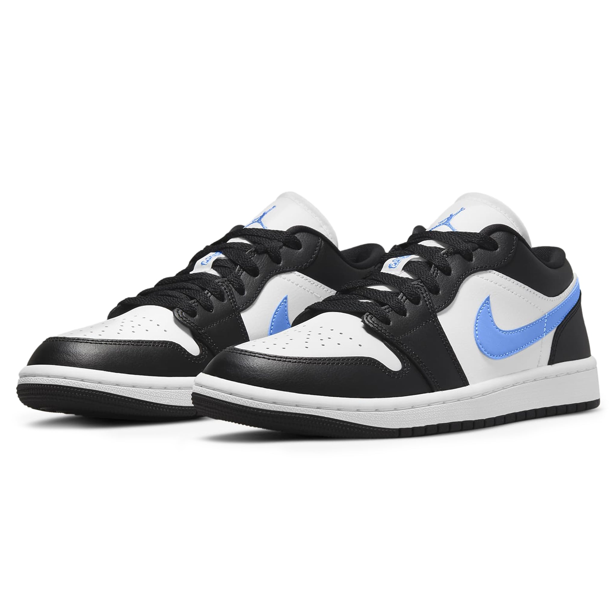 Front side view of Air Jordan 1 Low Black University Blue White (W) DC0774-041