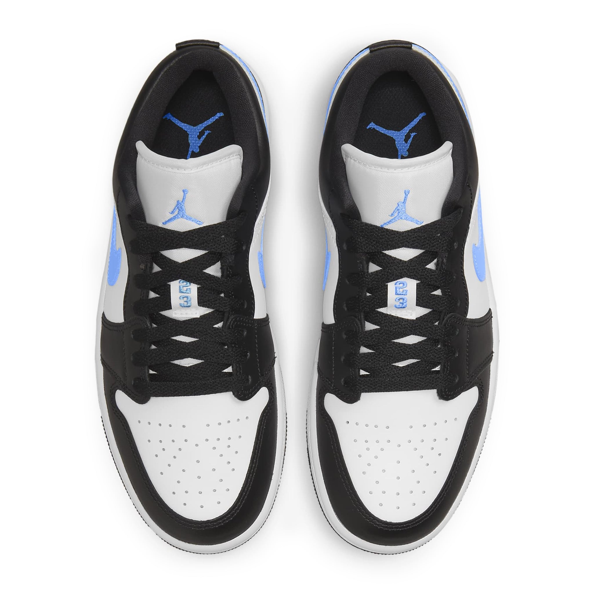 Top down view of Air Jordan 1 Low Black University Blue White (W) DC0774-041