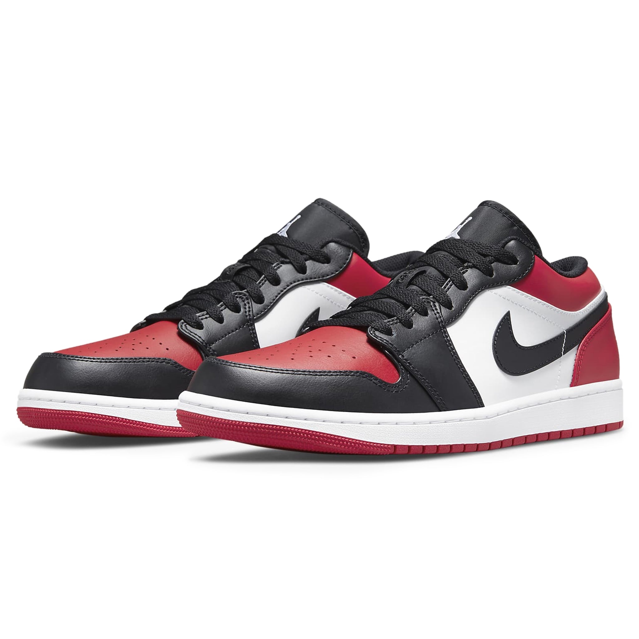 Front side view of Air Jordan 1 Low Bred Toe 553558-612