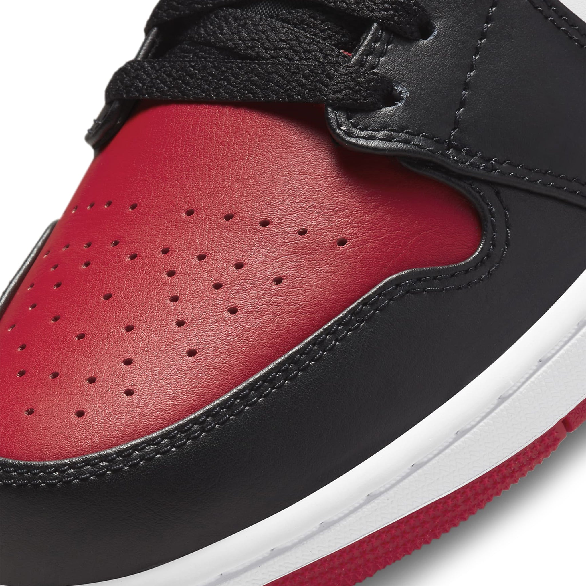 Toe box view of Air Jordan 1 Low Bred Toe 553558-612