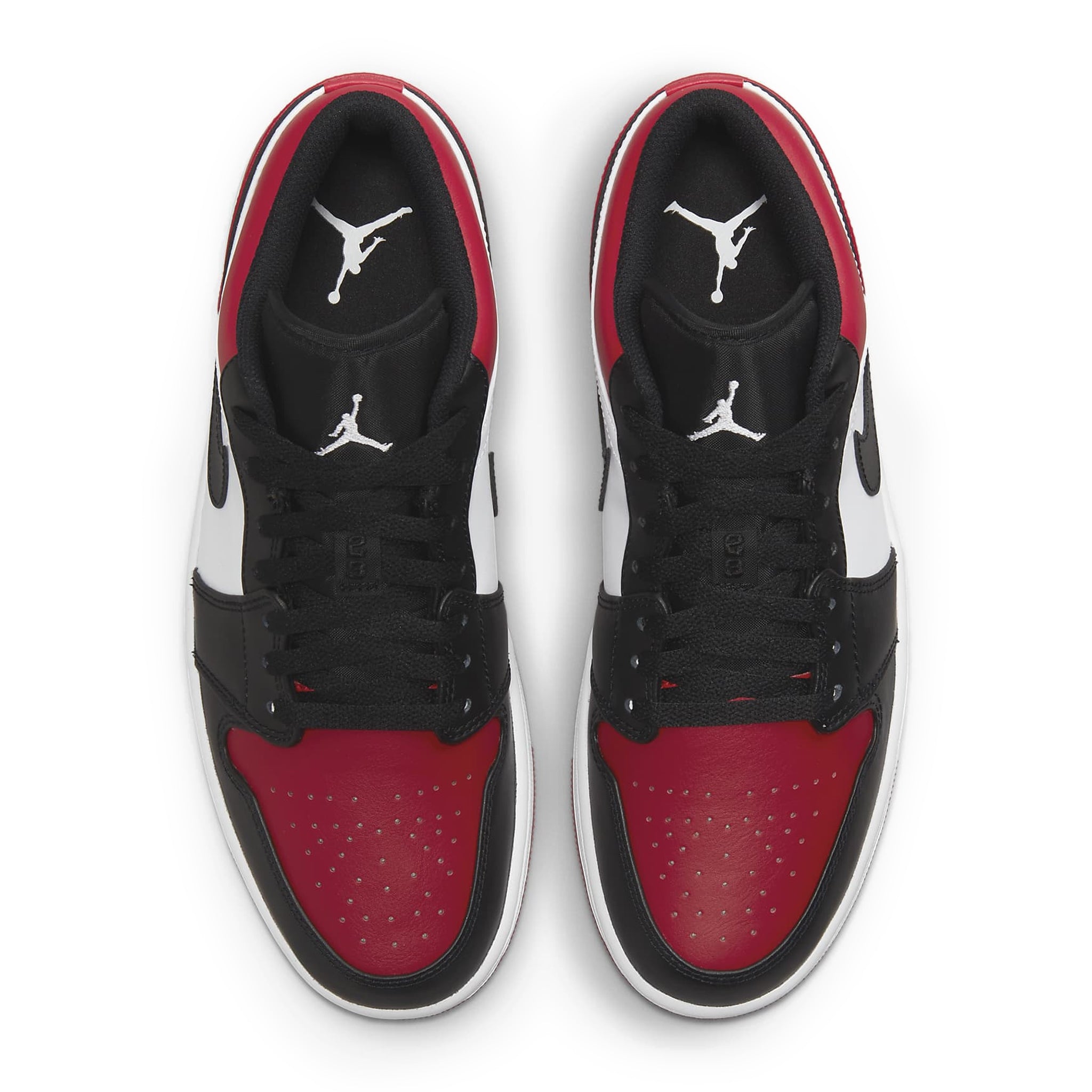 Top down view of Air Jordan 1 Low Bred Toe 553558-612