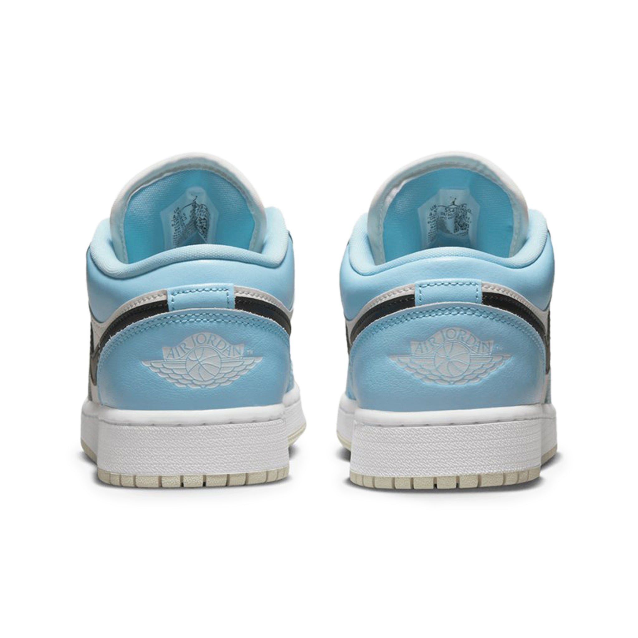 Heel view of Air Jordan 1 Low Ice Blue Black (GS) 554723-401