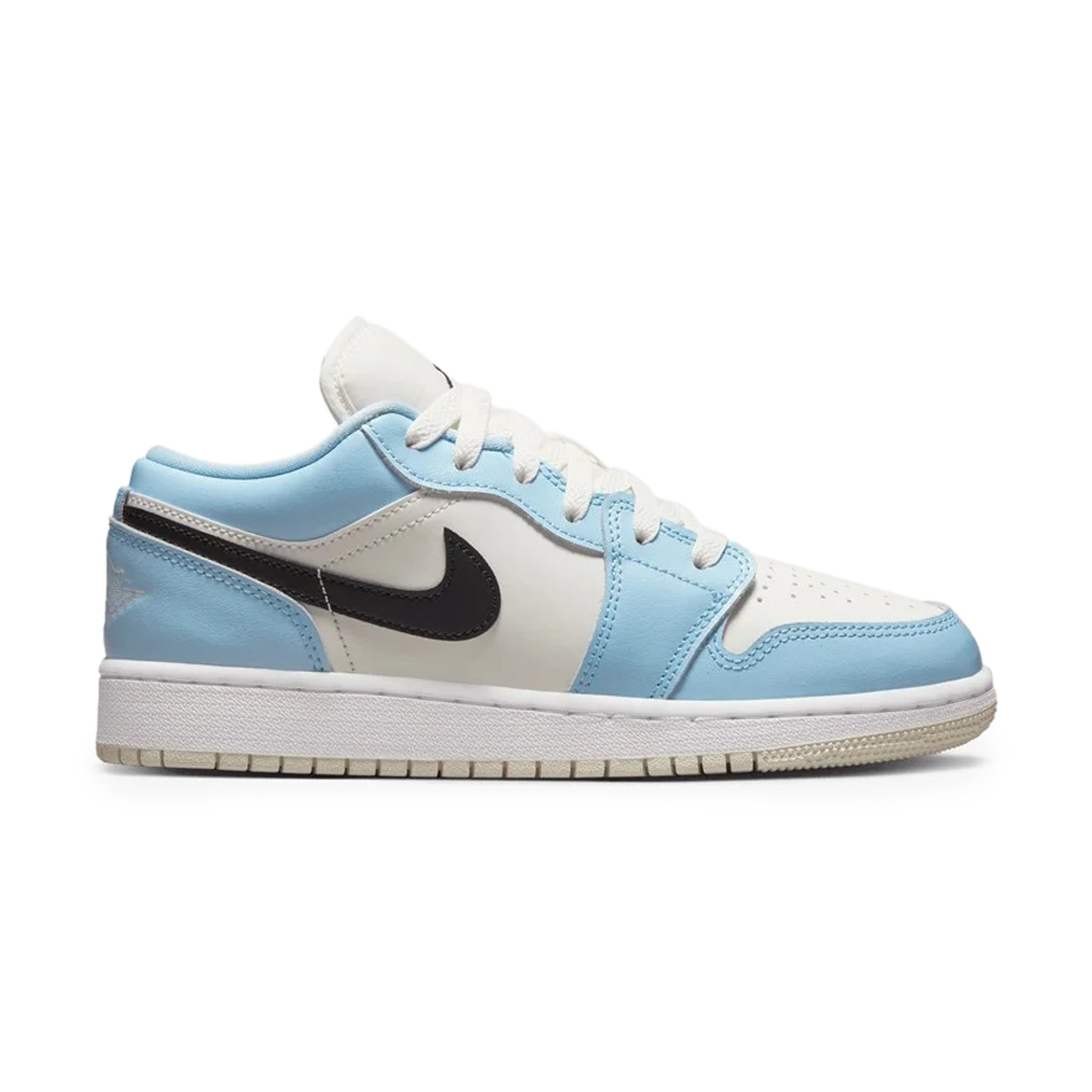 Side view of Air Jordan 1 Low Ice Blue Black (GS) 554723-401