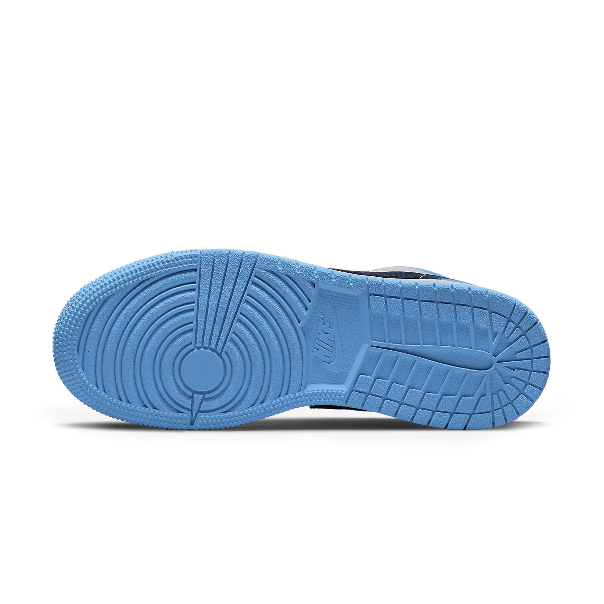 Sole view of Air Jordan 1 Low UNC University Blue (GS) 553560-144