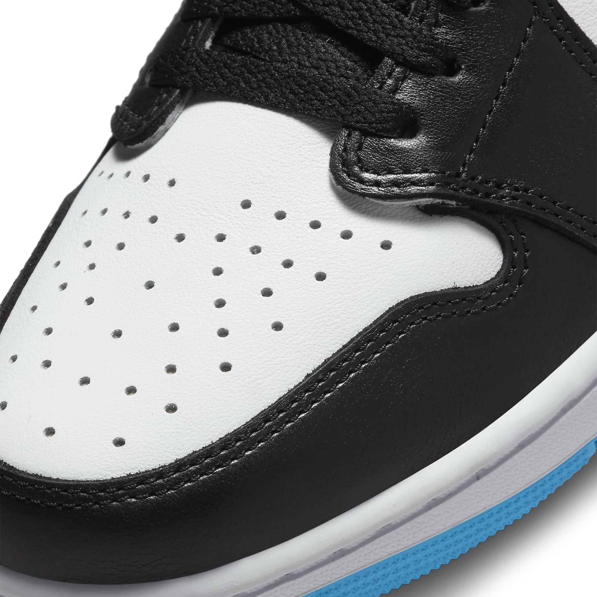 Toe box view of Air Jordan 1 Low Vintage OG Black Dark Powder Blue CZ0790-104