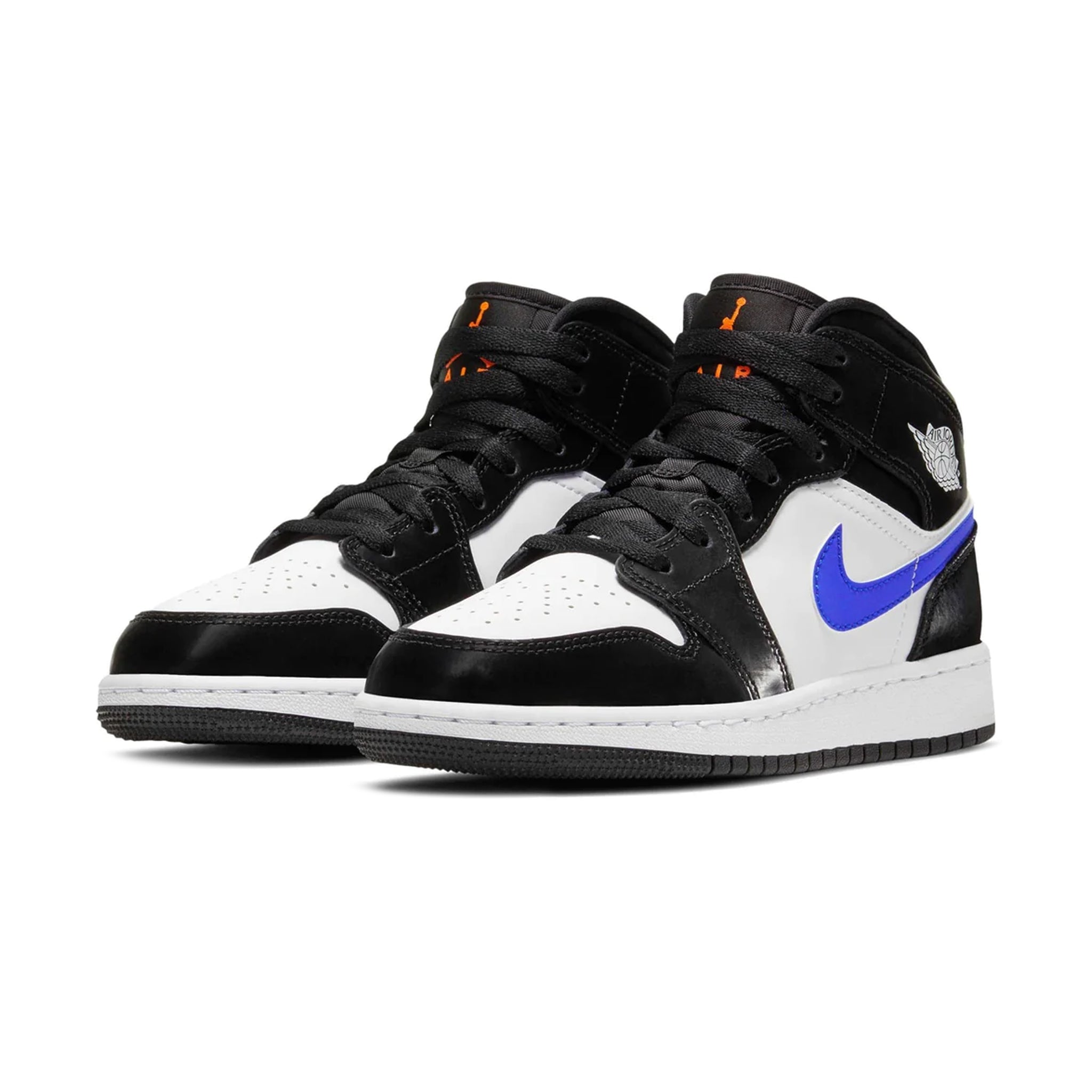 Front side view of Air Jordan 1 Mid Black Racer Blue (GS) 554725-084