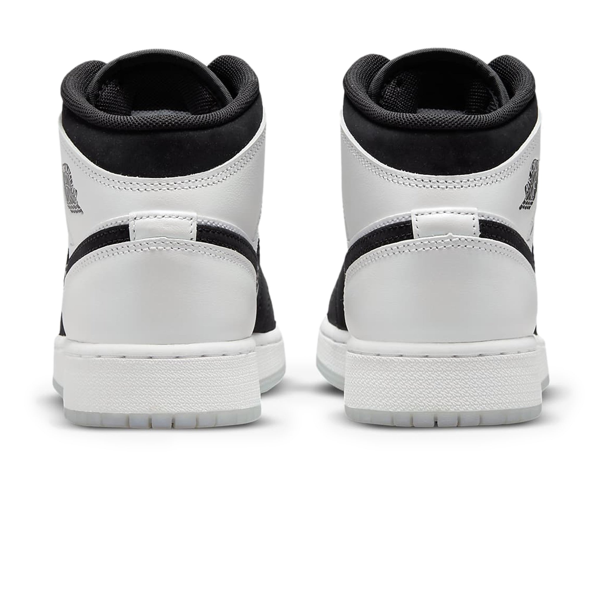 Heel view of Air Jordan 1 Mid Diamond Shorts (GS) DN4321-100