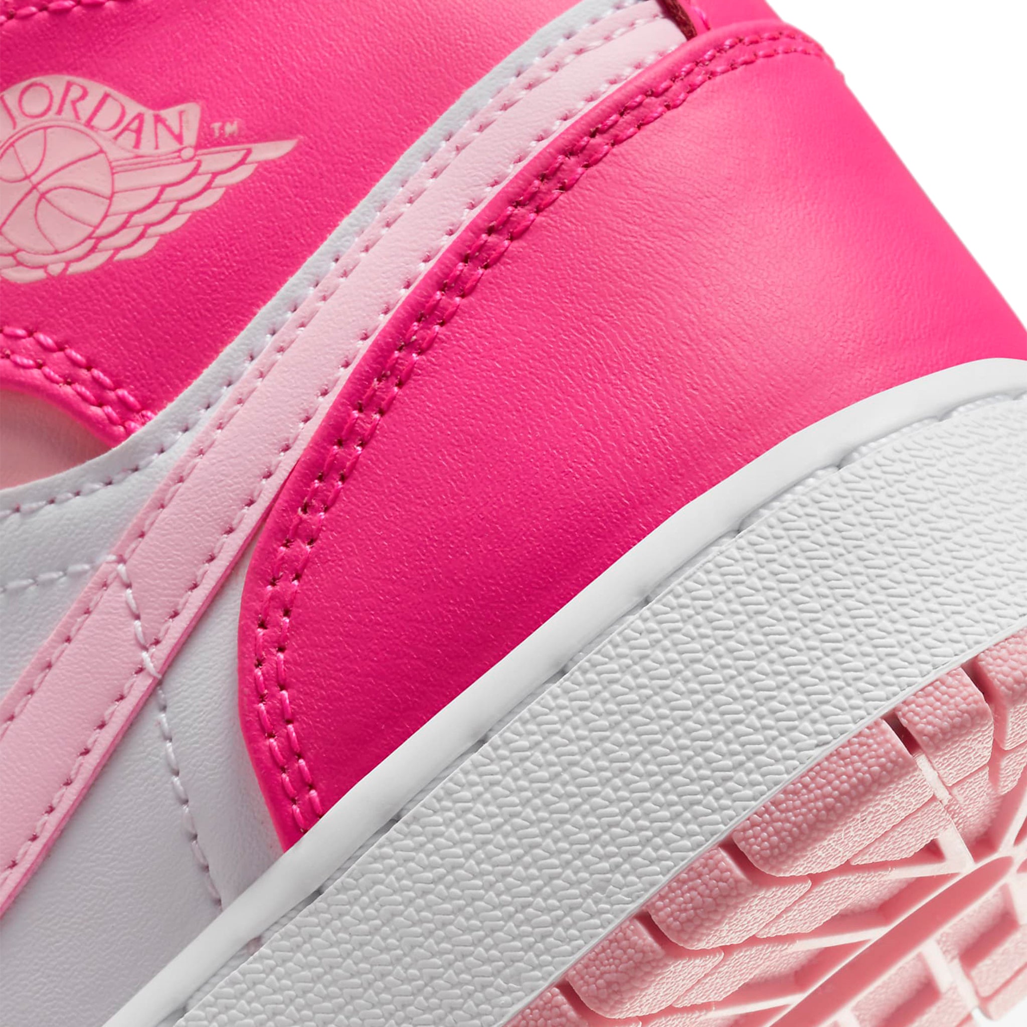 Heel view of Air Jordan 1 Mid Fierce Pink (GS) FD8780-116