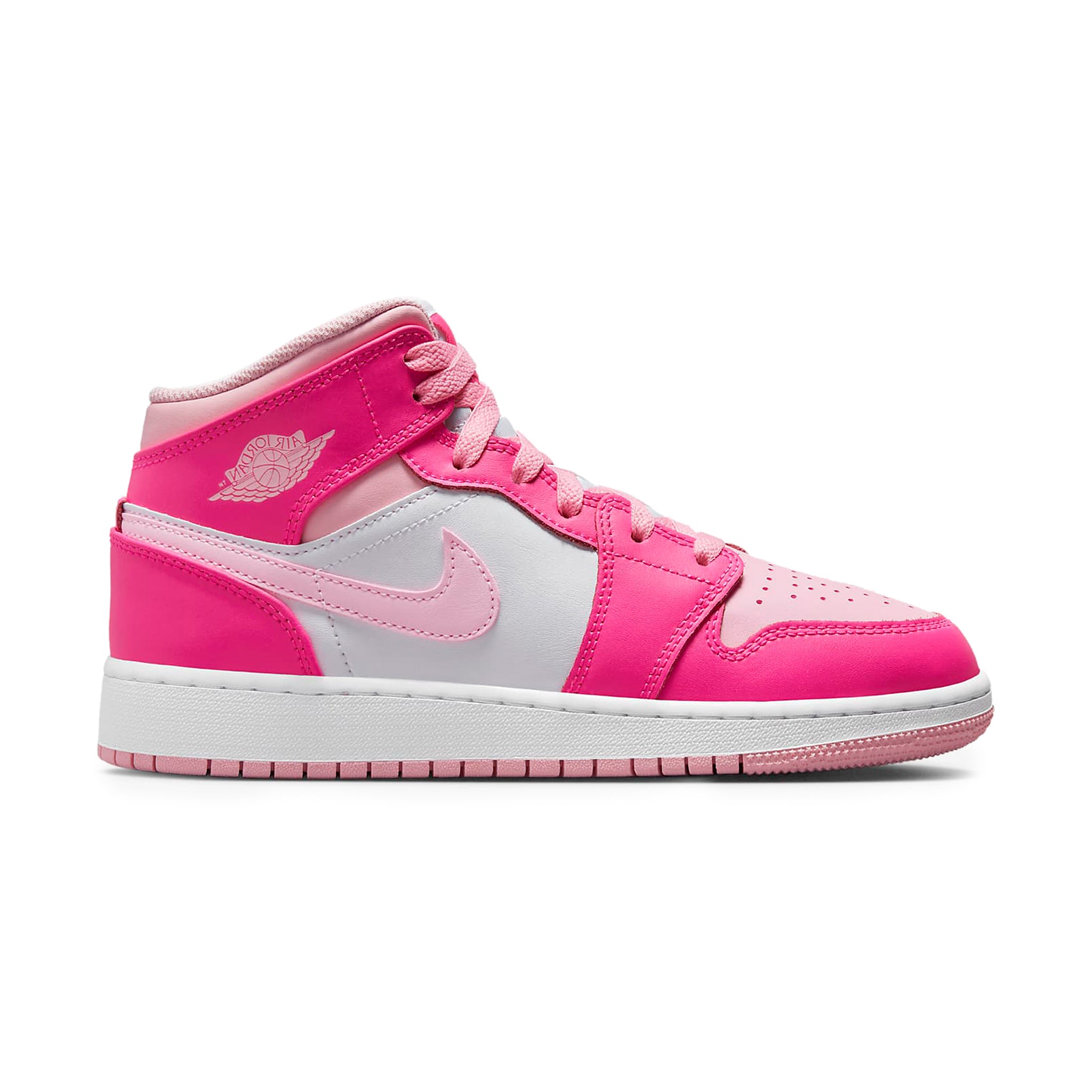 Side view of Air Jordan 1 Mid Fierce Pink (GS) FD8780-116
