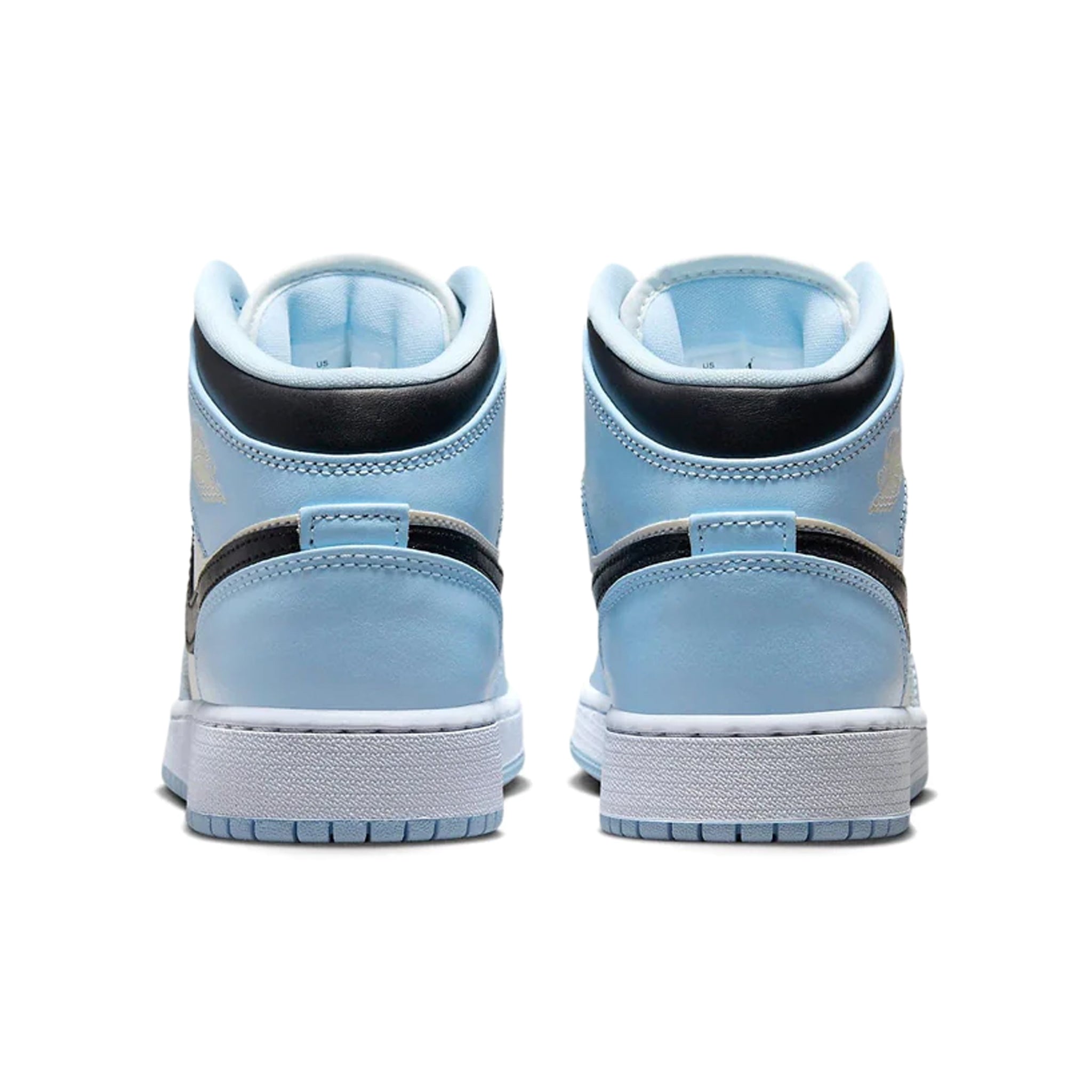 Heel view of Air Jordan 1 Mid Ice Blue (GS) 555112-401