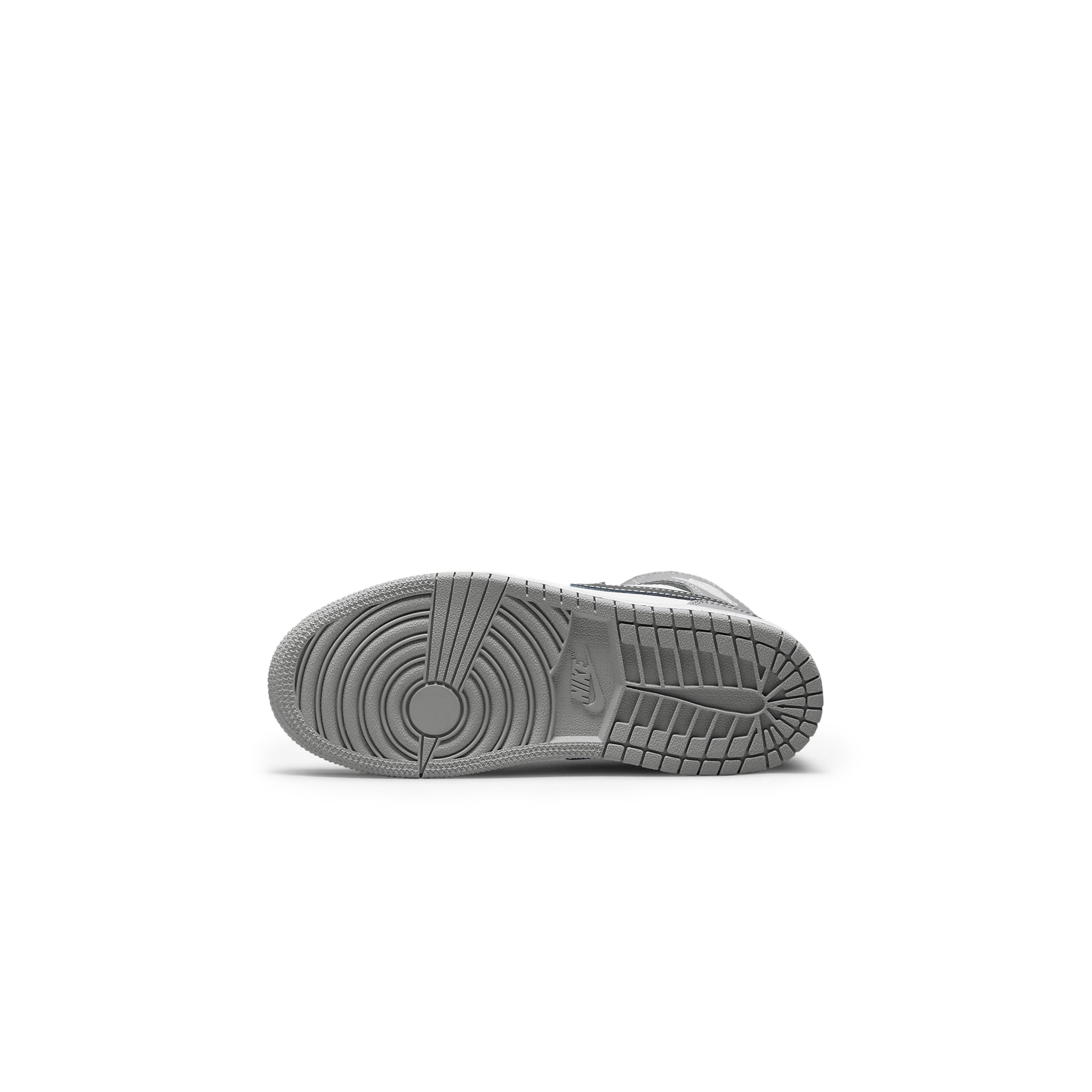 Sole view of Air Jordan 1 Mid Light Smoke Grey (2022) (PS) 640734-078