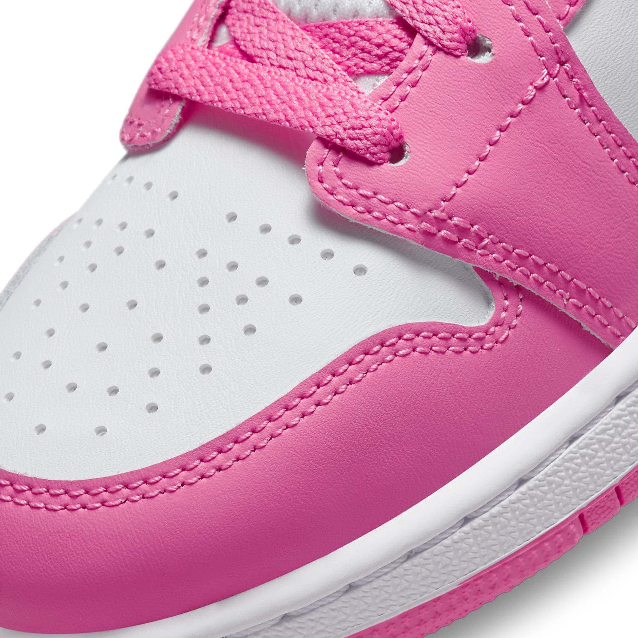 Toe box view Air Jordan 1 Mid Pinksickle Safety Orange (GS) DX3240-681